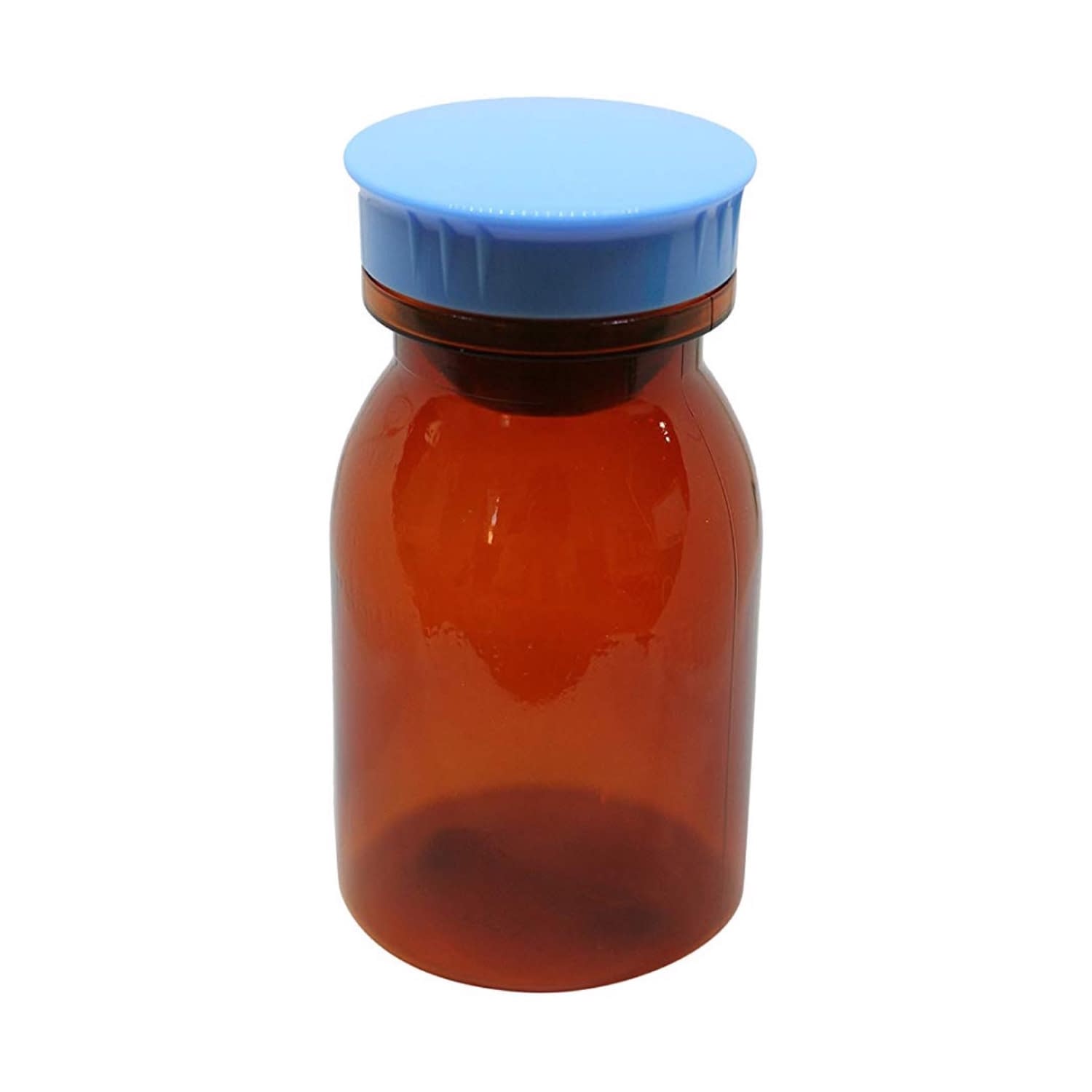 (08-2960-04)散薬瓶（ＰＣ製）茶 150CC ｻﾝﾔｸﾋﾞﾝ(PCｾｲ)ﾁｬ キャップ：青(エムアイケミカル)【1本単位】【2019年カタログ商品】