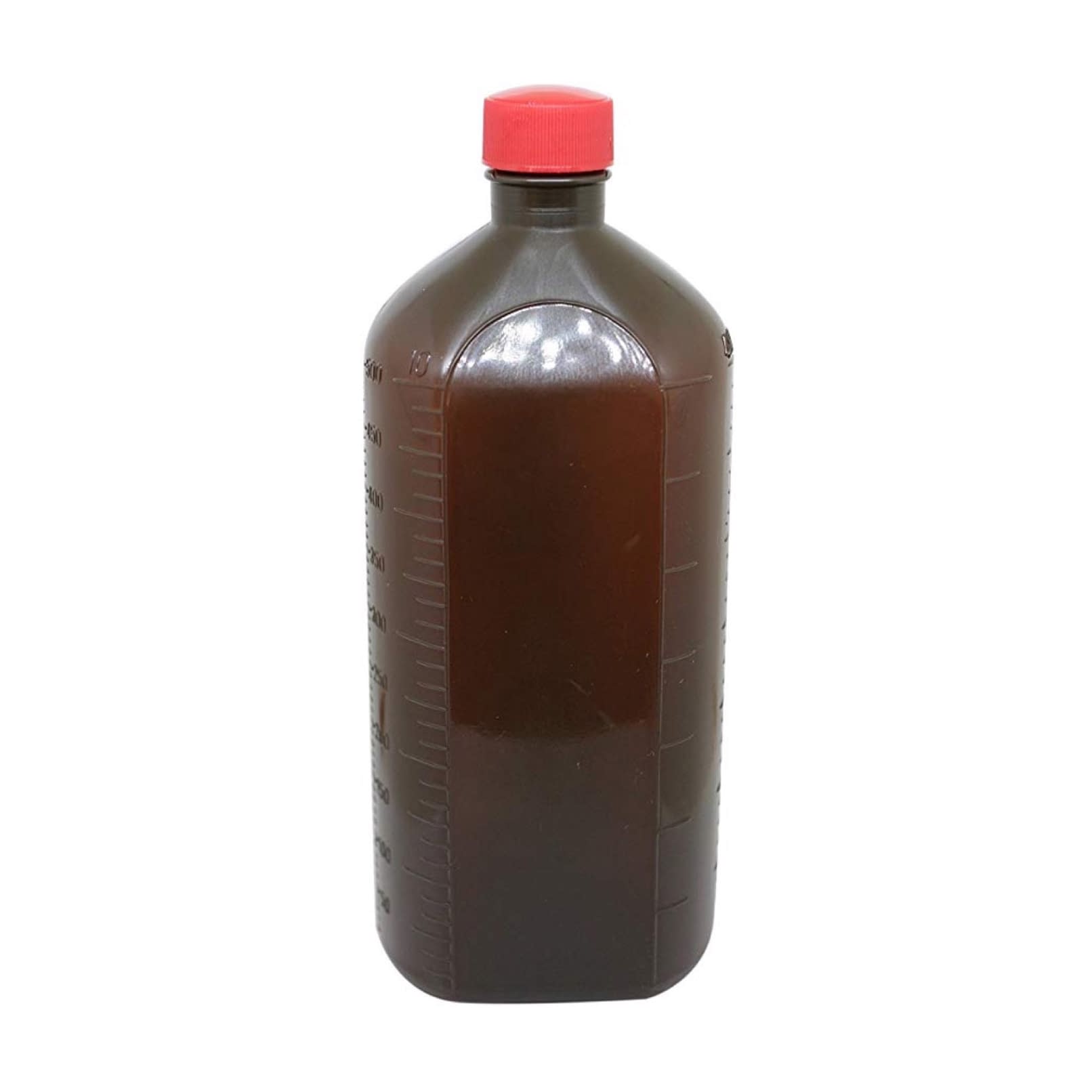 投薬瓶PPB黒茶(滅菌済) プラスチック薬瓶 08-2865-0705 キャップ：赤 エムアイケミカル 500CC(2ホンX25フクロイリ)