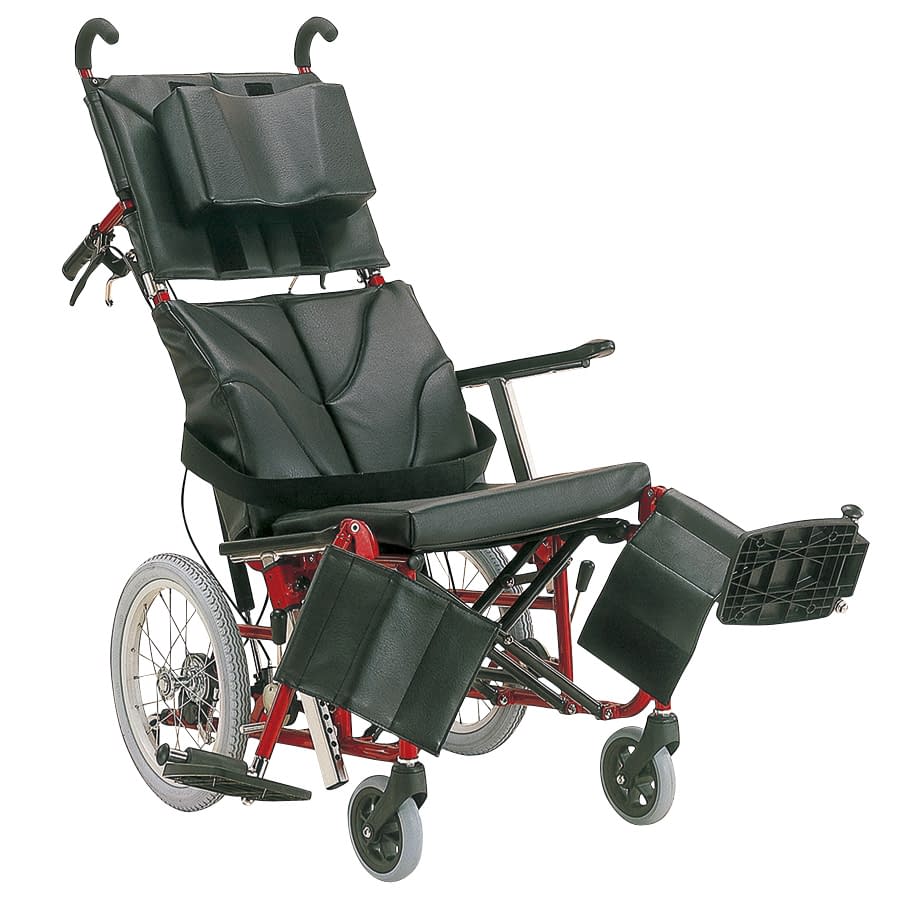 ティルトリクライニング車いす 23-7103-0001 黒レザー／メタリックレッド カワムラサイクル KPF16-40(カイジョ･アルミ)