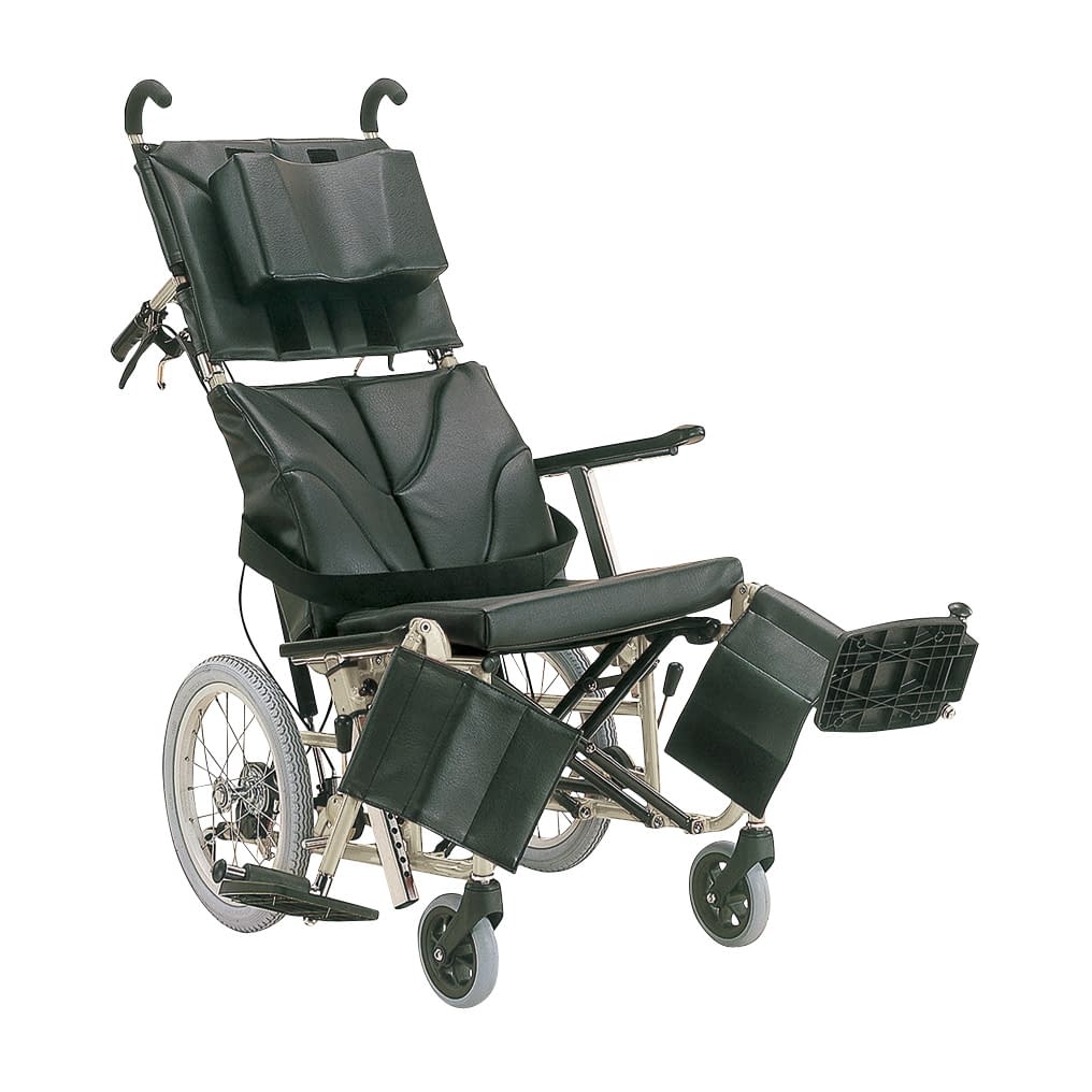 ティルトリクライニング車いす 23-7103-0002 黒レザー／TPゴールド カワムラサイクル KPF16-40(カイジョ･アルミ)