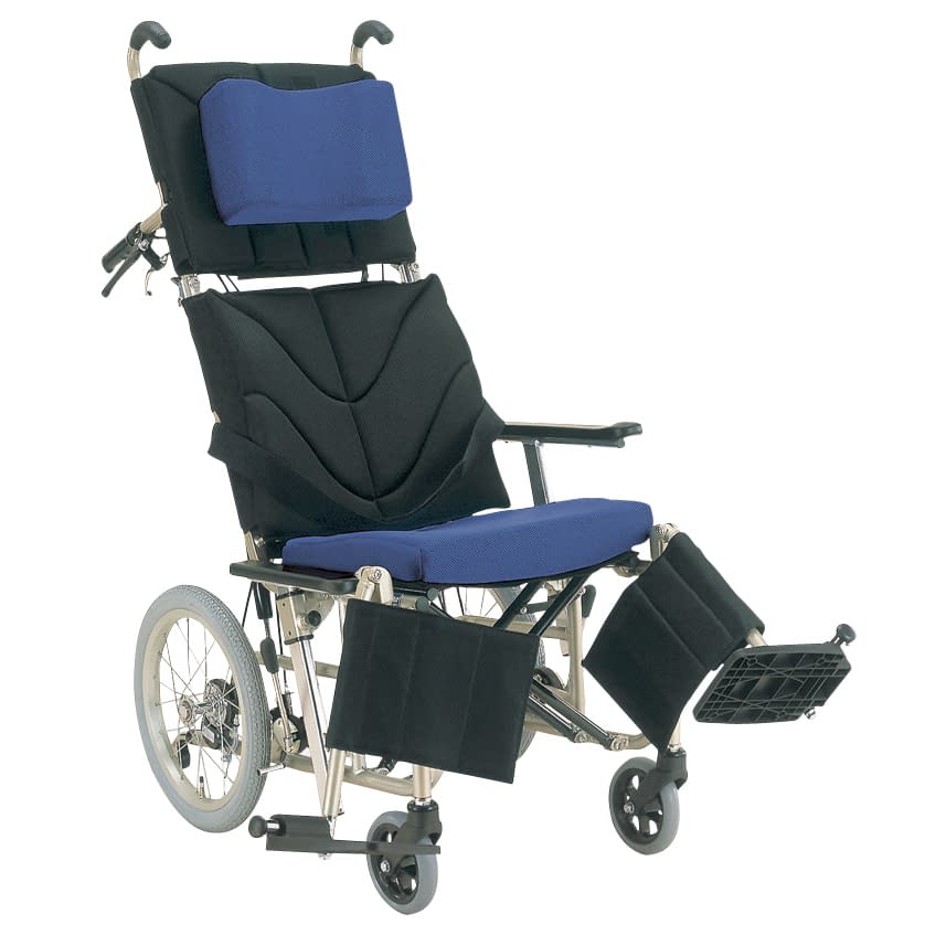 ティルトリクライニング車いす 23-7103-0004 黒×青／TPゴールド カワムラサイクル KPF16-40(カイジョ･アルミ)