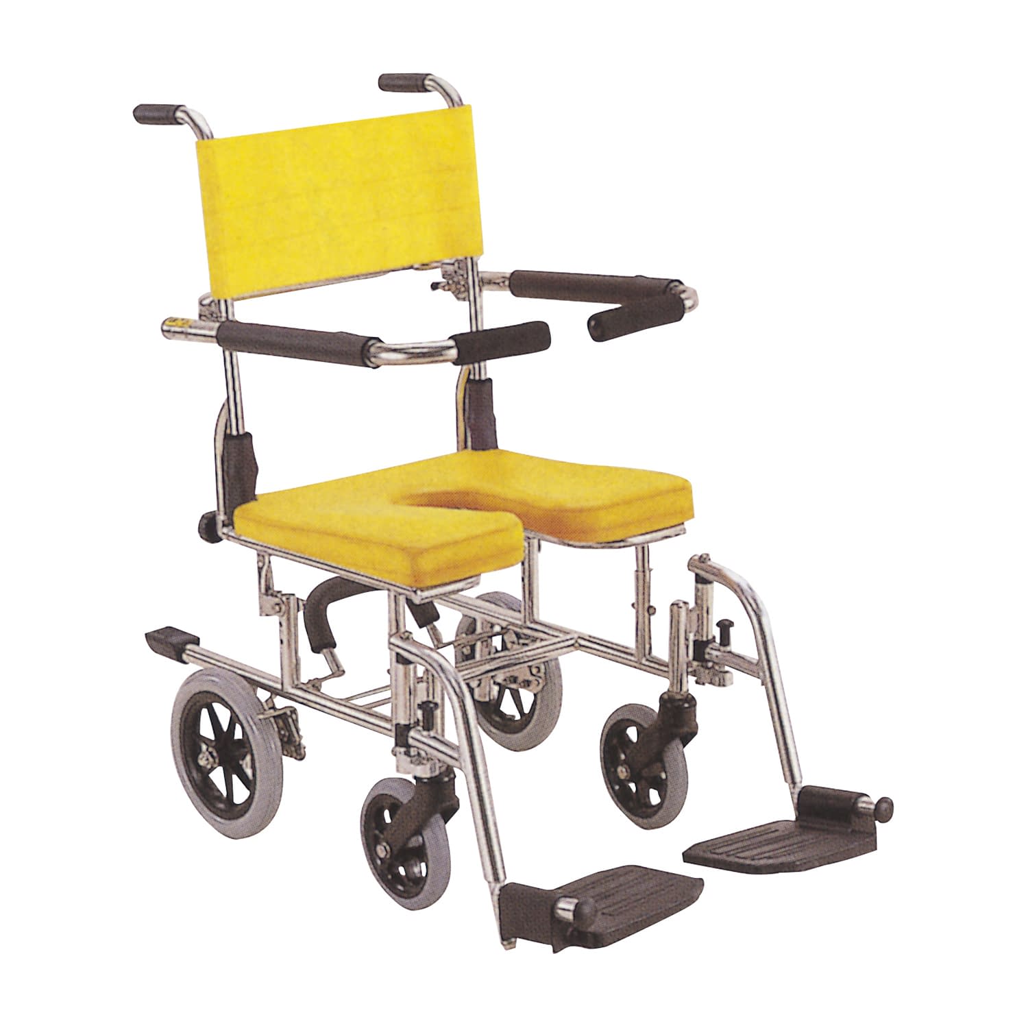 シャワー用車いす(座高調整式) シャワーキャリー 20-6790-0001 イエロー カワムラサイクル KS10(ステンレスフレーム)