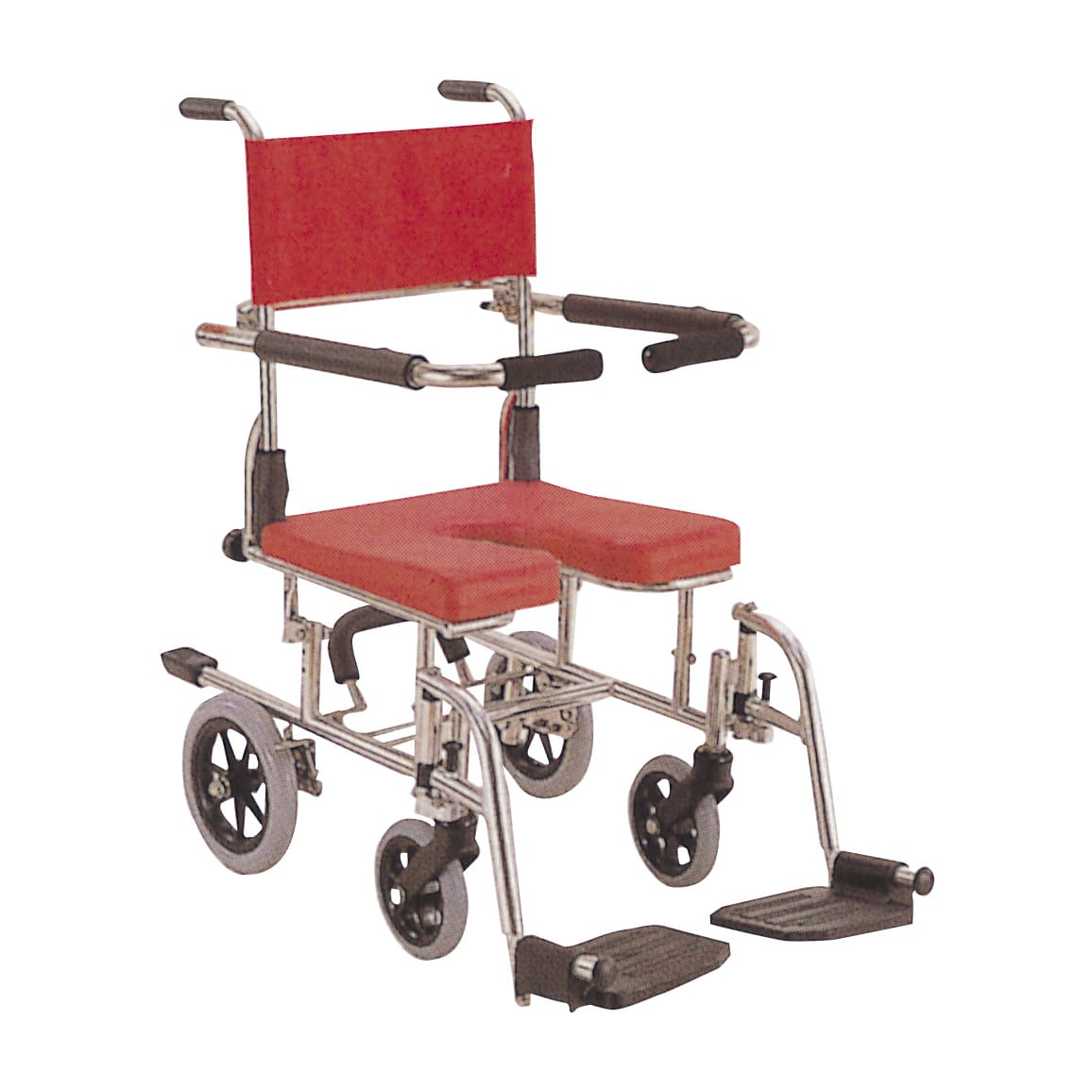 シャワー用車いす(座高調整式) シャワーキャリー 20-6790-0002 レッド カワムラサイクル KS10(ステンレスフレーム)