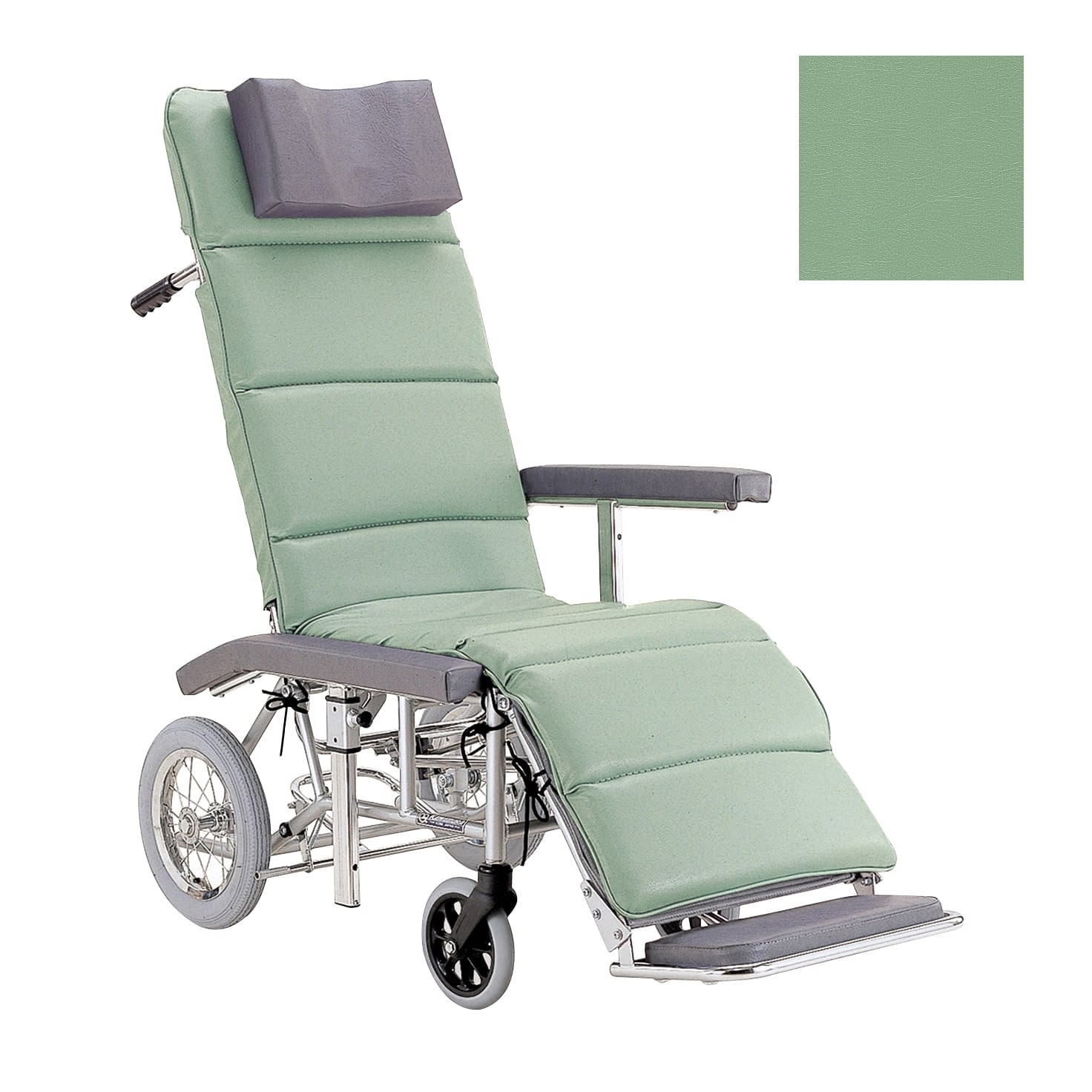 リクライニング車いす(介助用) 介助ブレーキなし 06-2725-0002 緑No．43(ビニールレザー) カワムラサイクル RR60N(アルミセイ)