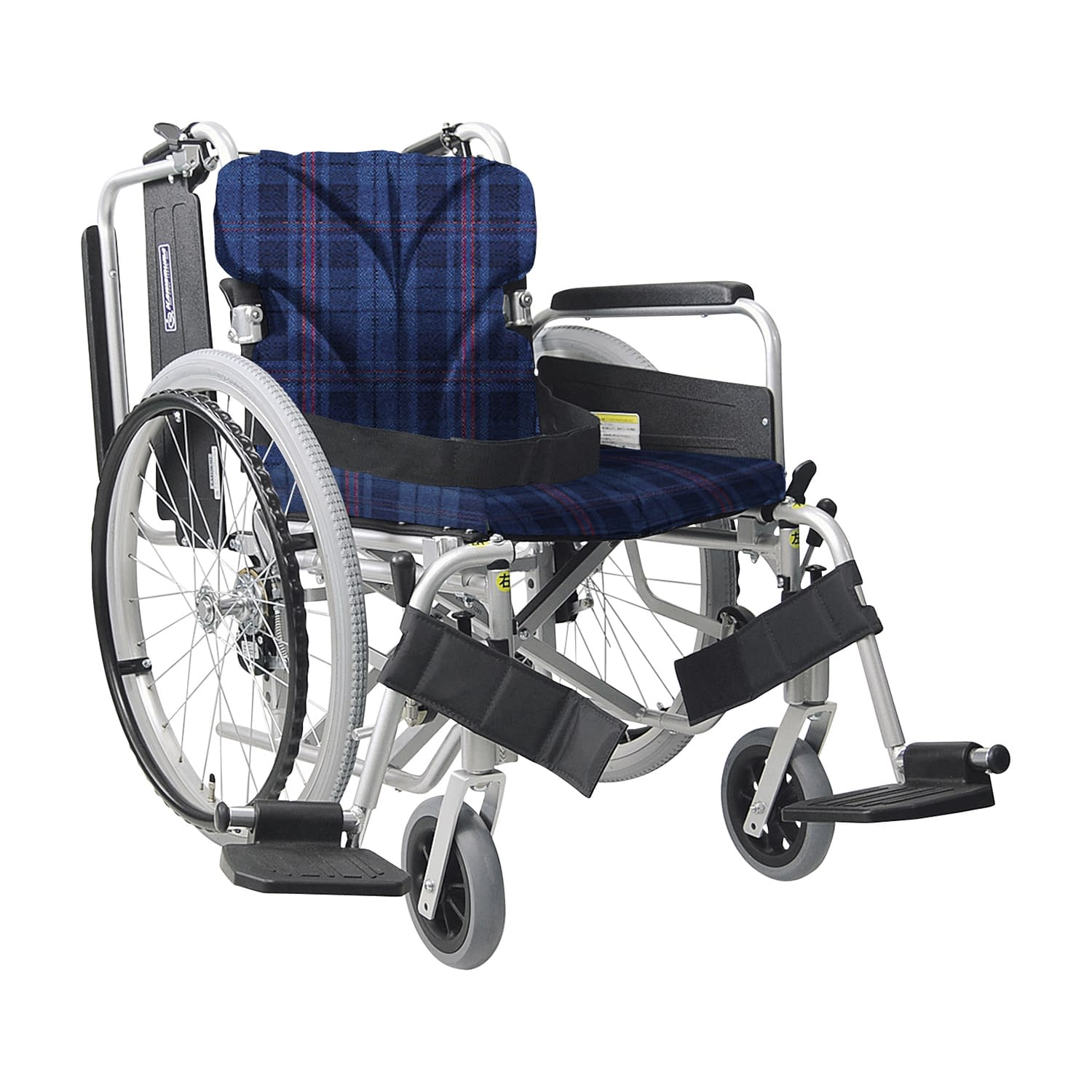 車いす(自走用・アルミ製)背折れ式 23-7110-0006 紺チェックA3 カワムラサイクル KA822-38B-M
