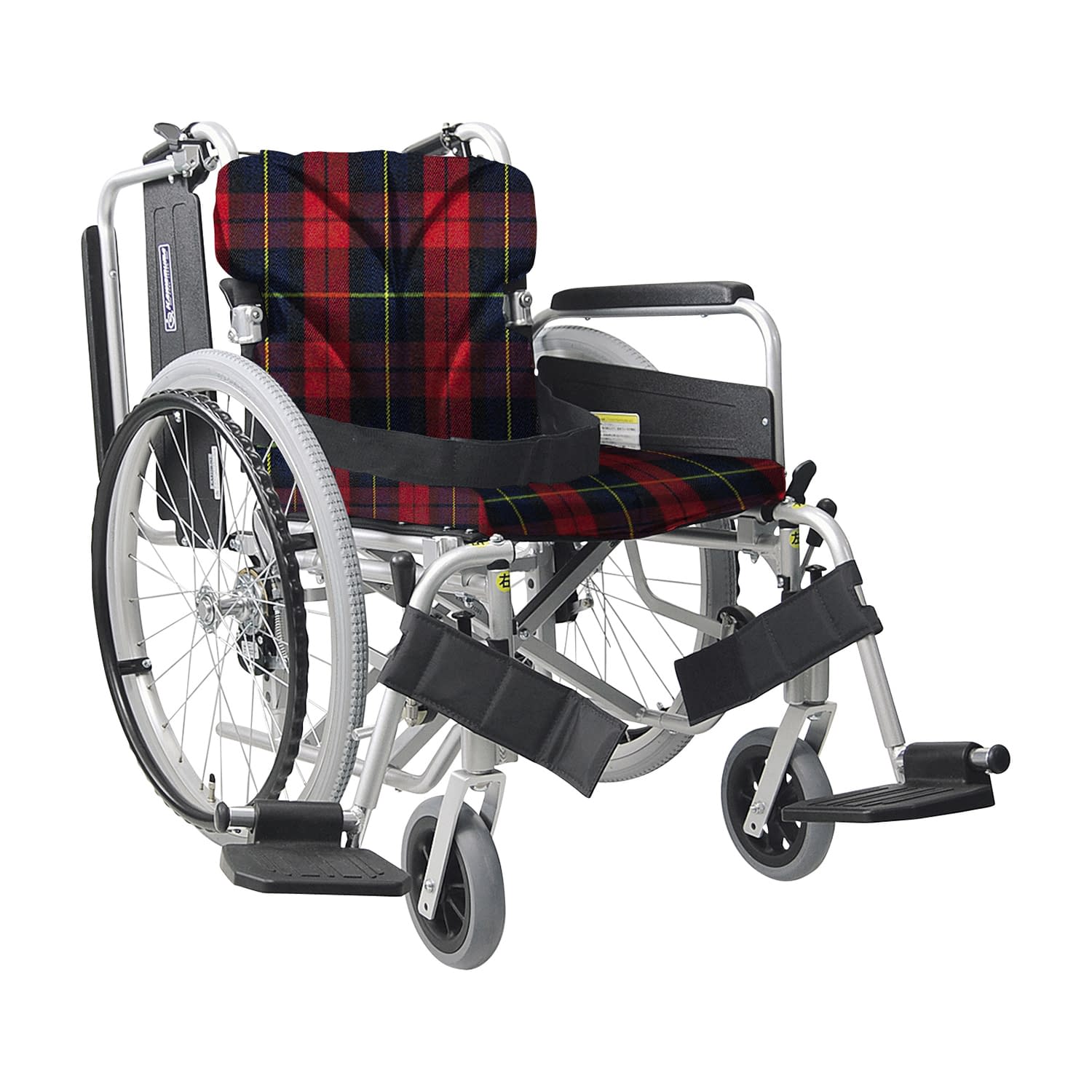 車いす(自走用・アルミ製)背折れ式 23-7110-0007 赤チェックA10 カワムラサイクル KA822-38B-M