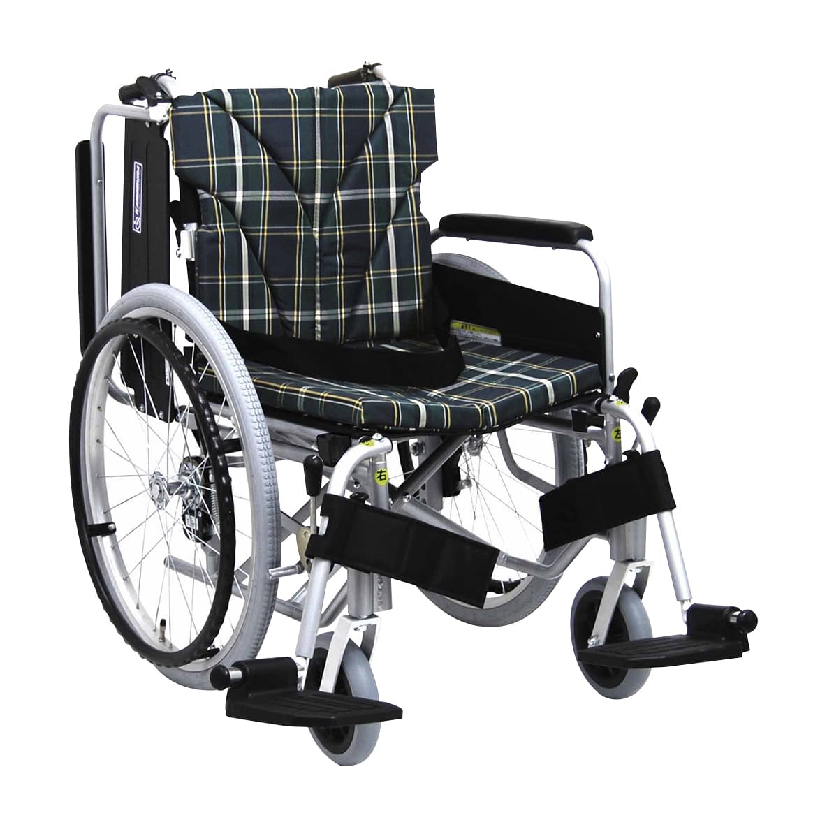 車いす(自走用・アルミ製)背折れ式 23-7110-0201 緑チェックA9 カワムラサイクル KA822-42B-M