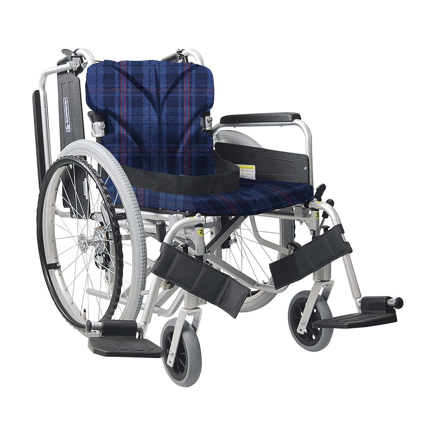 車いす(自走用・アルミ製)背折れ式 23-7110-0206 紺チェックA3 カワムラサイクル KA822-42B-M