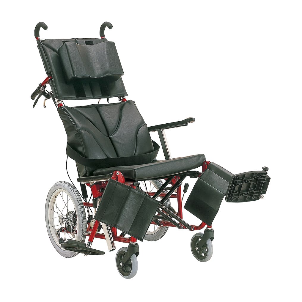 ティルトリクライニング車いす 23-7103-0101 黒レザー／メタリックレッド カワムラサイクル KPF16-42(カイジョ･アルミ)
