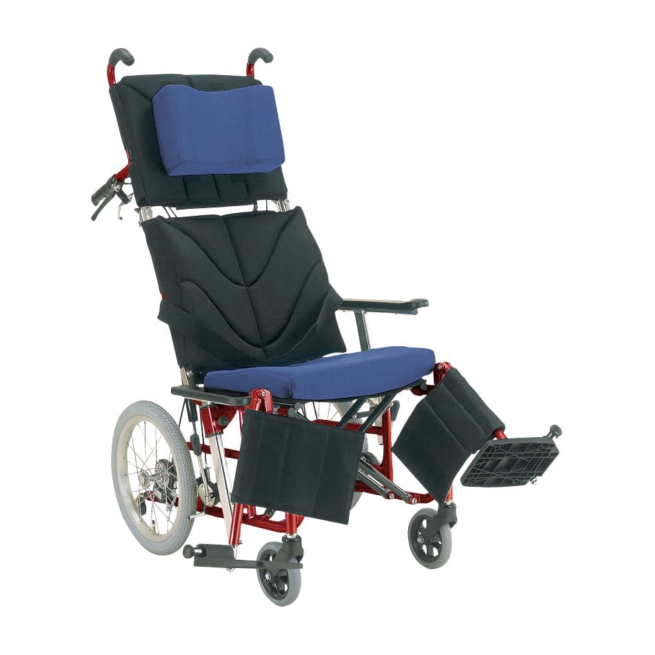 ティルトリクライニング車いす 23-7103-0103 黒×青／メタリックレッド カワムラサイクル KPF16-42(カイジョ･アルミ)