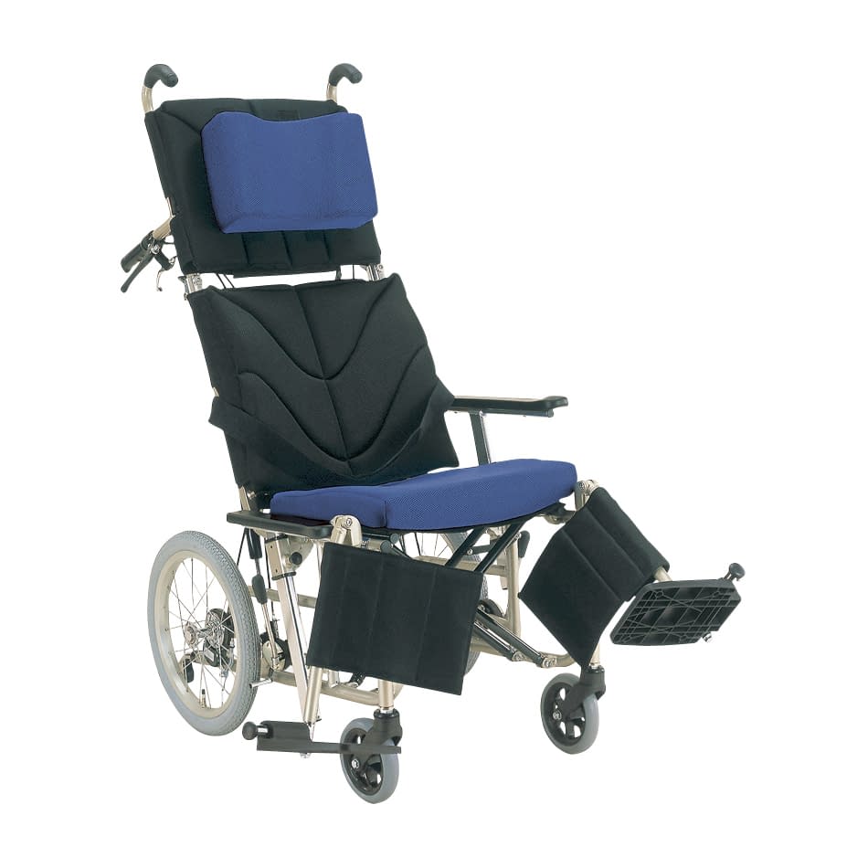 ティルトリクライニング車いす 23-7103-0104 黒×青／TPゴールド カワムラサイクル KPF16-42(カイジョ･アルミ)