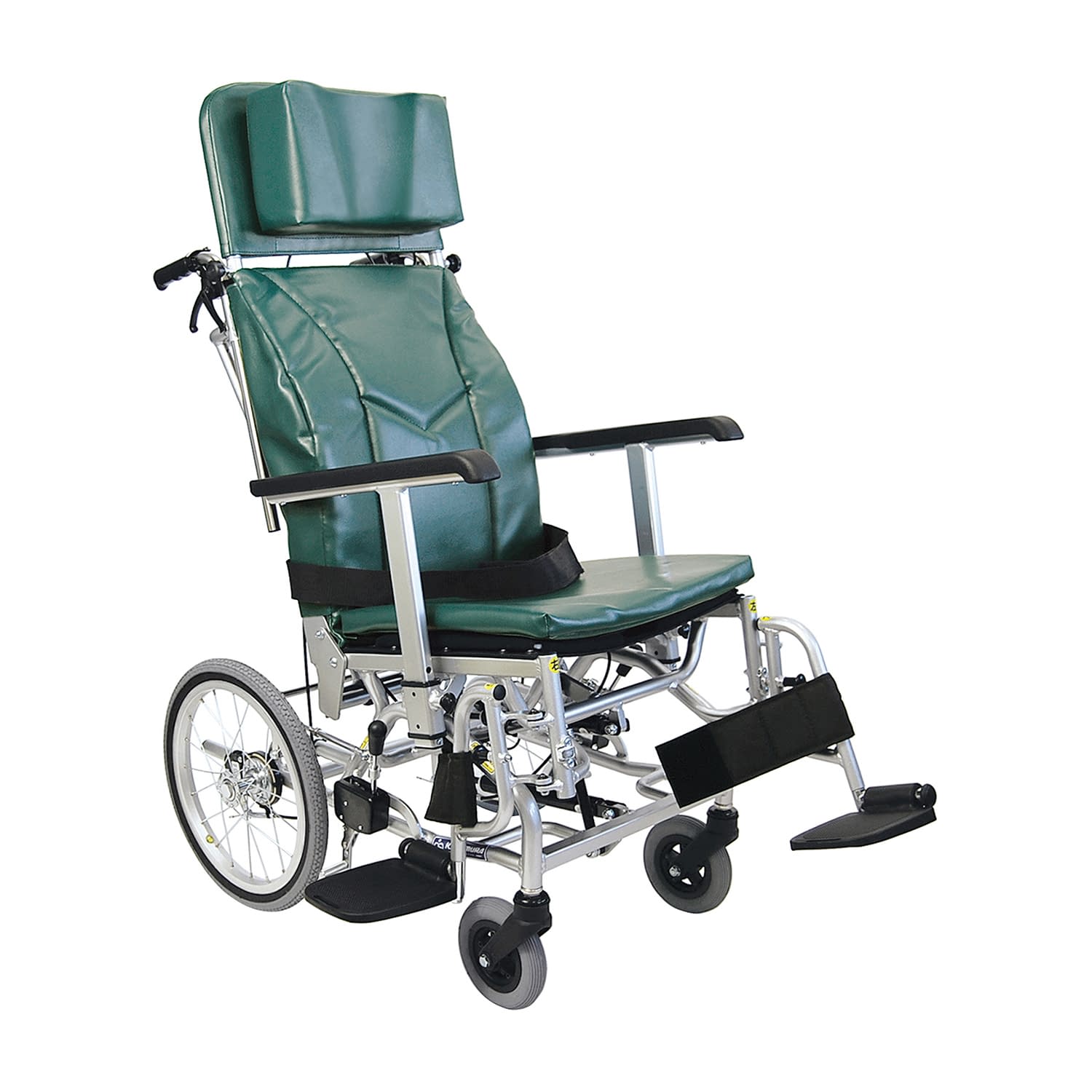 ティルトリクライニング車いす 24-4857-0002 本革調緑No．47 カワムラサイクル KXL16-42