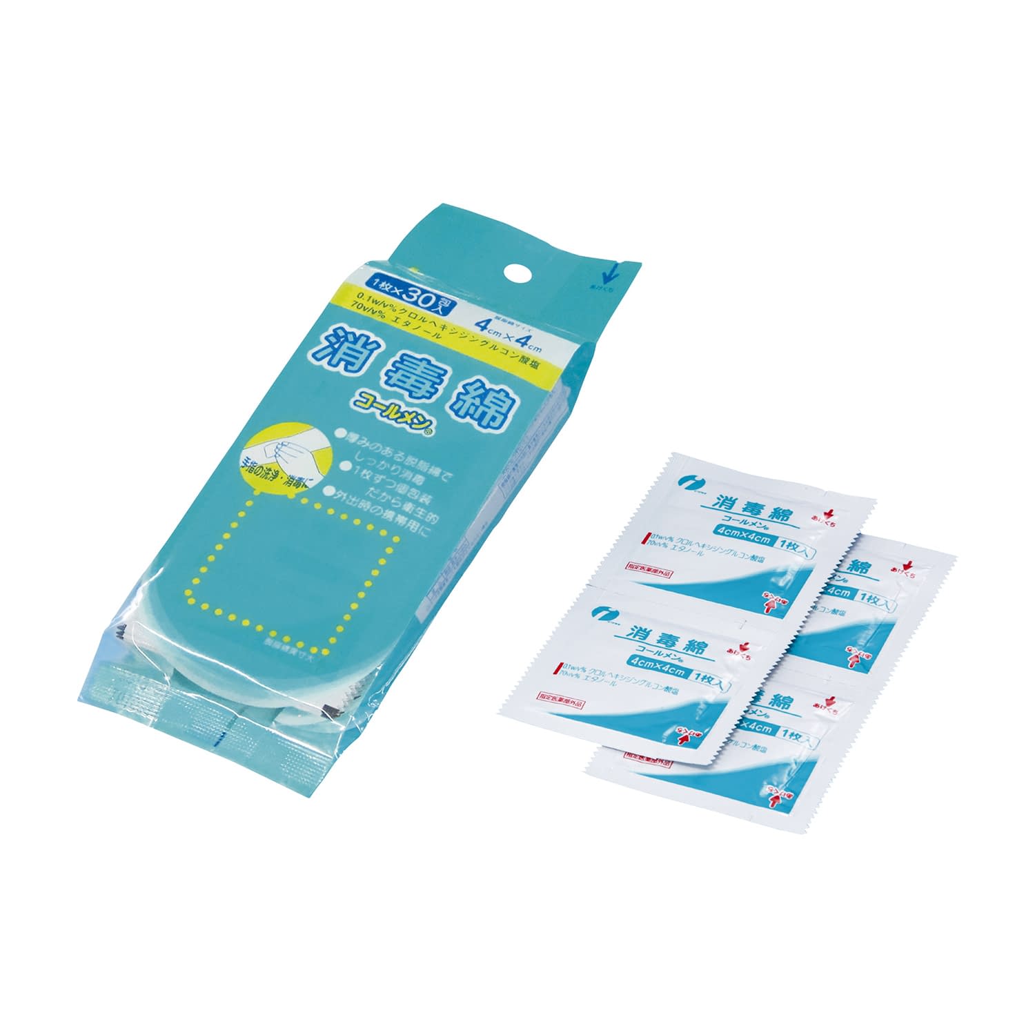 消毒綿コールメン(医薬部外品) 07-4718-01 イワツキ 004-41495(4X4)30ホウイリ