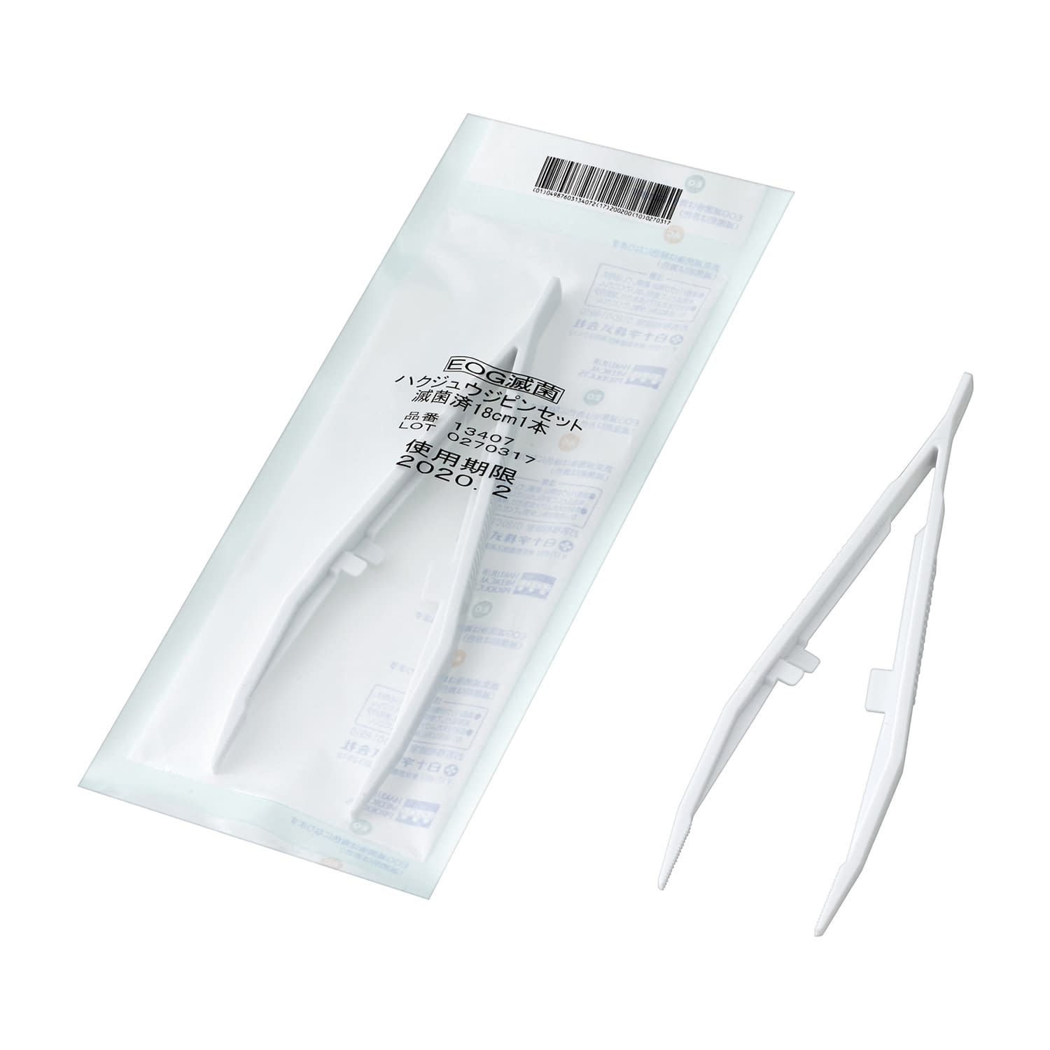 ハクジュウジピンセット(滅菌済) 23-7211-00 白十字 13407(18CM)1ホンX40フクロ