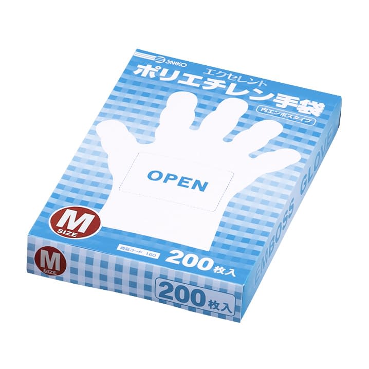 エクセレントポリエチレン手袋 内エンボス 23-3142-0002 M 三興化学工業 ウチエンボス(200マイイリ)