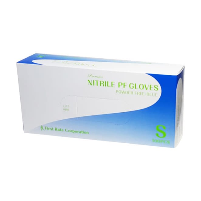 プレミアニトリルPFグローブ(ブルー 【40箱の倍数で販売(10箱単位サイズ混載可)】 23-6107-01 ファーストレイト FR-851(S)100マイイリ