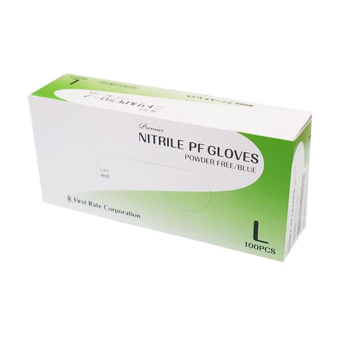 プレミアニトリルPFグローブ(ブルー 【40箱の倍数で販売(10箱単位サイズ混載可)】 23-6107-03 ファーストレイト FR-853(L)100マイイリ