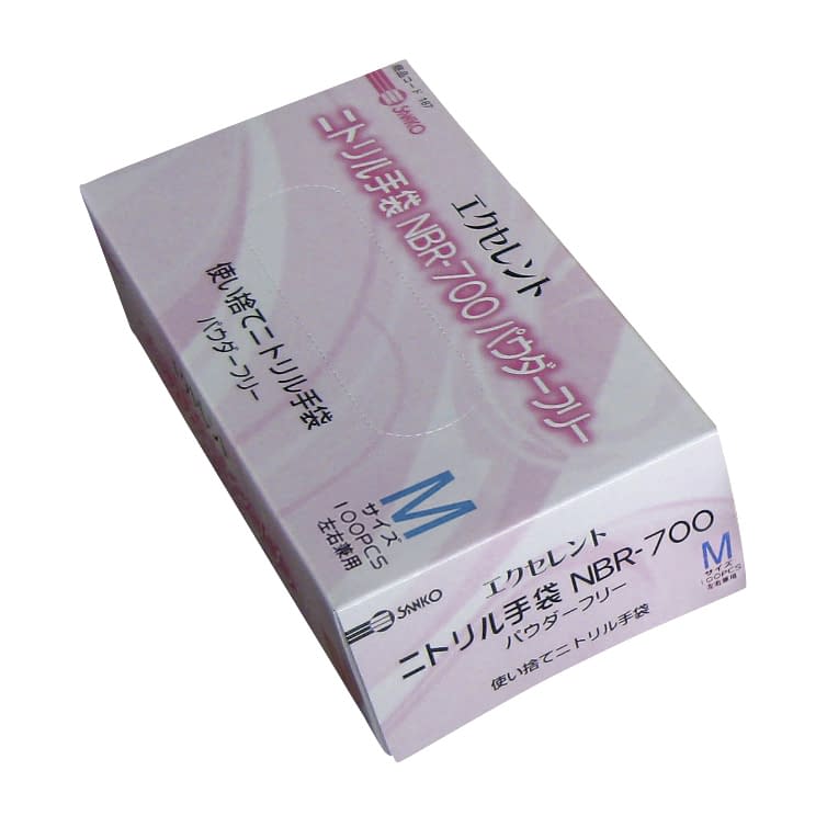 エクセレントニトリル手袋PF 23-7242-0002 M 三興化学工業 NBR-700(100マイイリ)