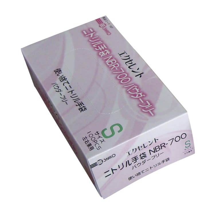 エクセレントニトリル手袋PF 23-7242-0003 S 三興化学工業 NBR-700(100マイイリ)