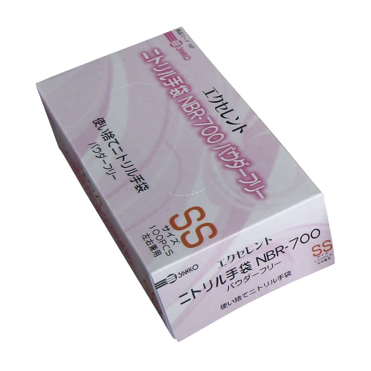 エクセレントニトリル手袋PF 23-7242-0004 SS 三興化学工業 NBR-700(100マイイリ)