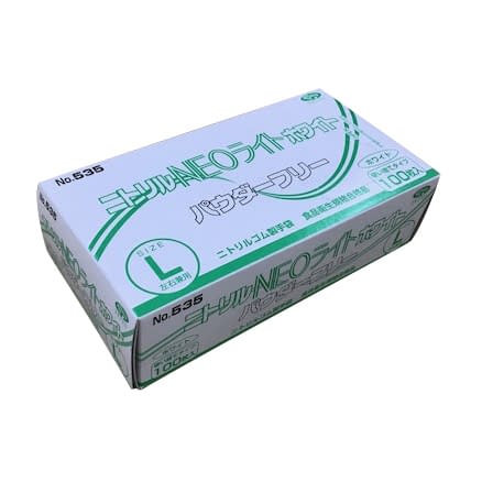 ニトリルNEOライト(ホワイト)PF 24-2572-0104 L エブノ 535(100マイイリ)
