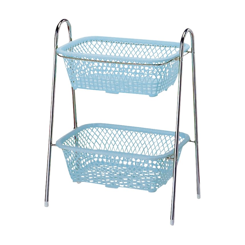 脱衣カゴ(2段式) ゴム足付 24-2125-0002 ブルー 大信工業 DP-20(ゴムアシツキ)