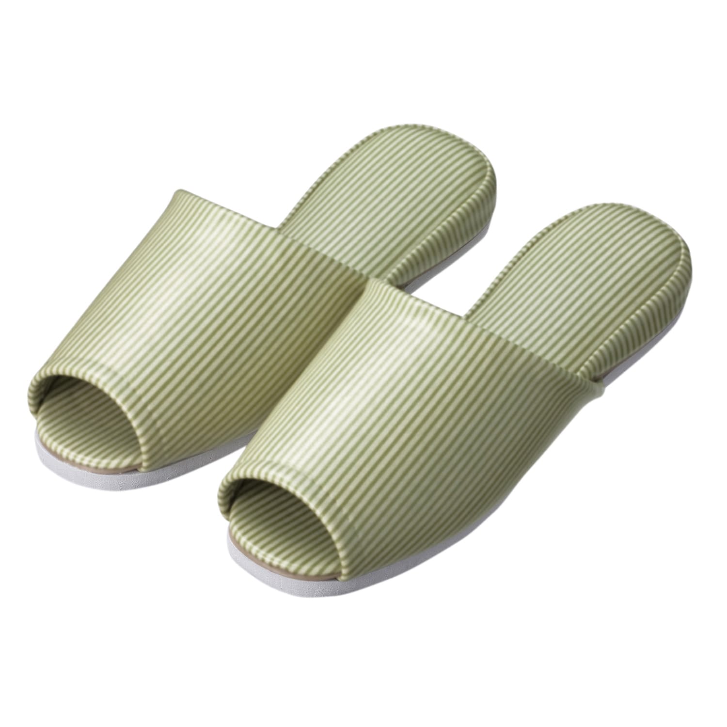 スリッパ(ストライプ・前開き)子供用 24-3591-0101 ライム 日紅商事 NB5001(20ソクイリ)