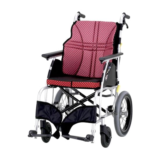 車いす ウルトラ(介助用・アルミ製) 24-4864-0302 ワイン 日進医療器 NAH-U1(380MM)