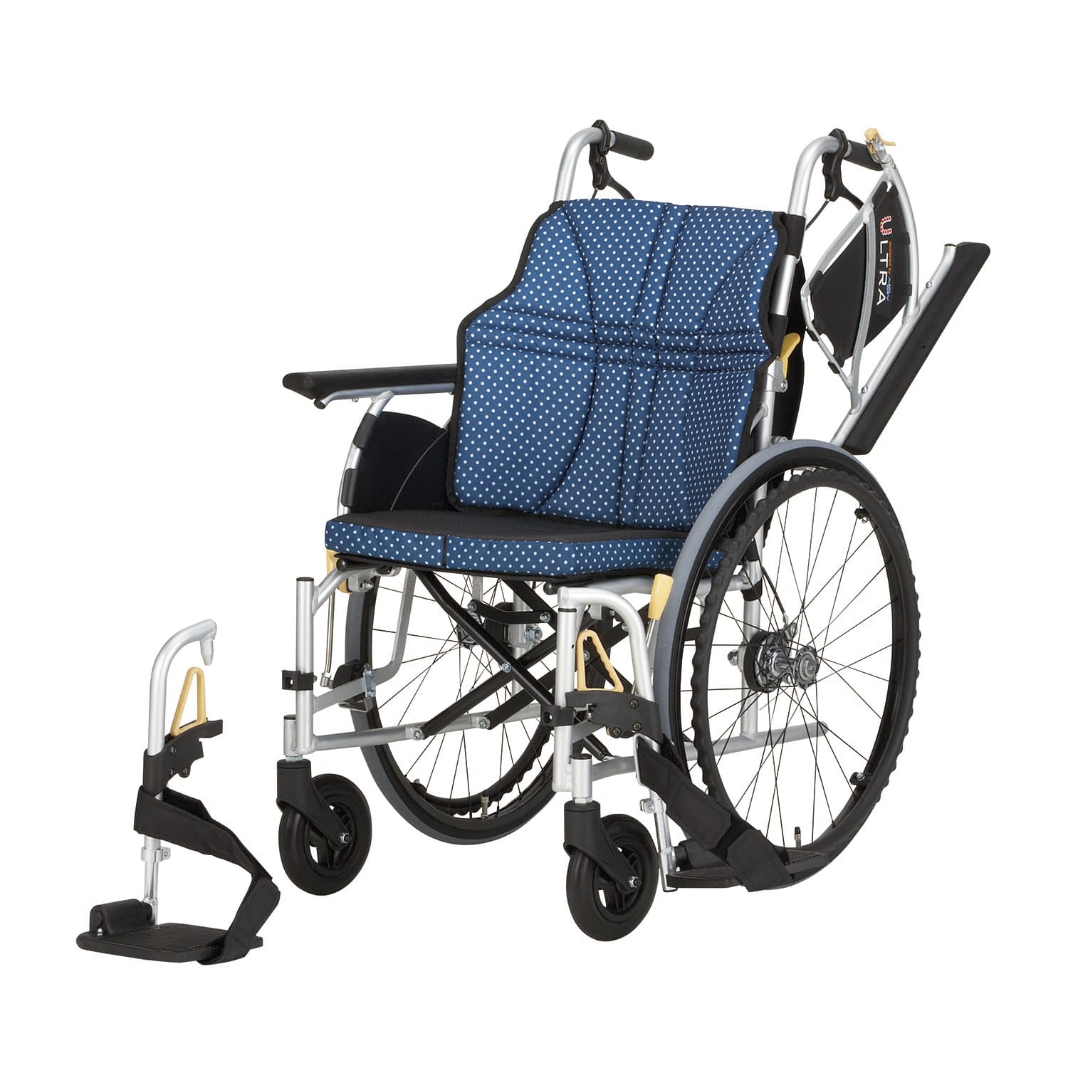 車いす ウルトラ(自走アルミ)多機能 24-4865-0001 インディゴ 日進医療器 NA-U2W(380MM)