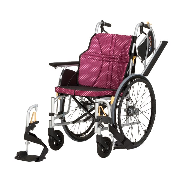 車いす ウルトラ(自走アルミ)多機能 24-4865-0202 ワイン 日進医療器 NA-U2W(420MM)