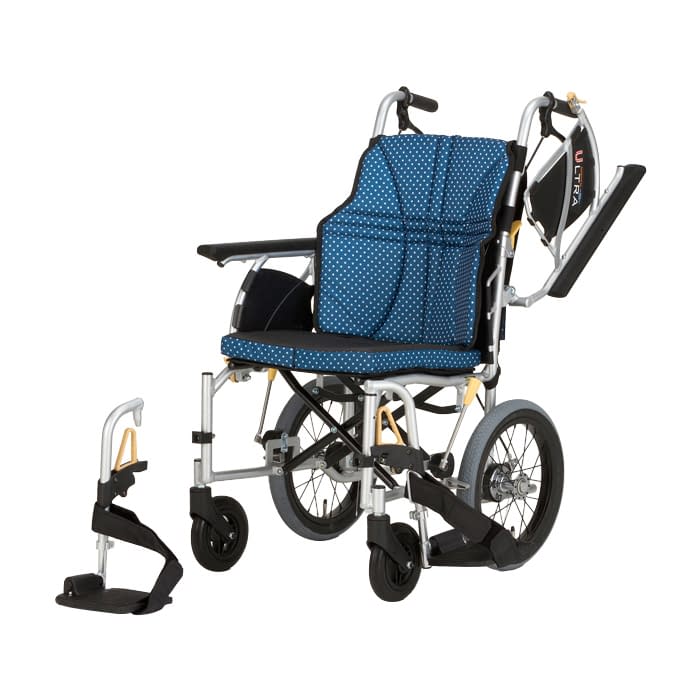 車いす ウルトラ(介助アルミ)多機能 24-4865-0301 インディゴ 日進医療器 NAH-U2W(380MM)