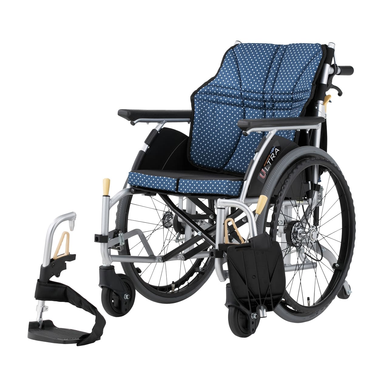 車いす ウルトラ6輪(自走・アルミ) 24-4867-0001 インディゴ 日進医療器 NA-U6(400MM)