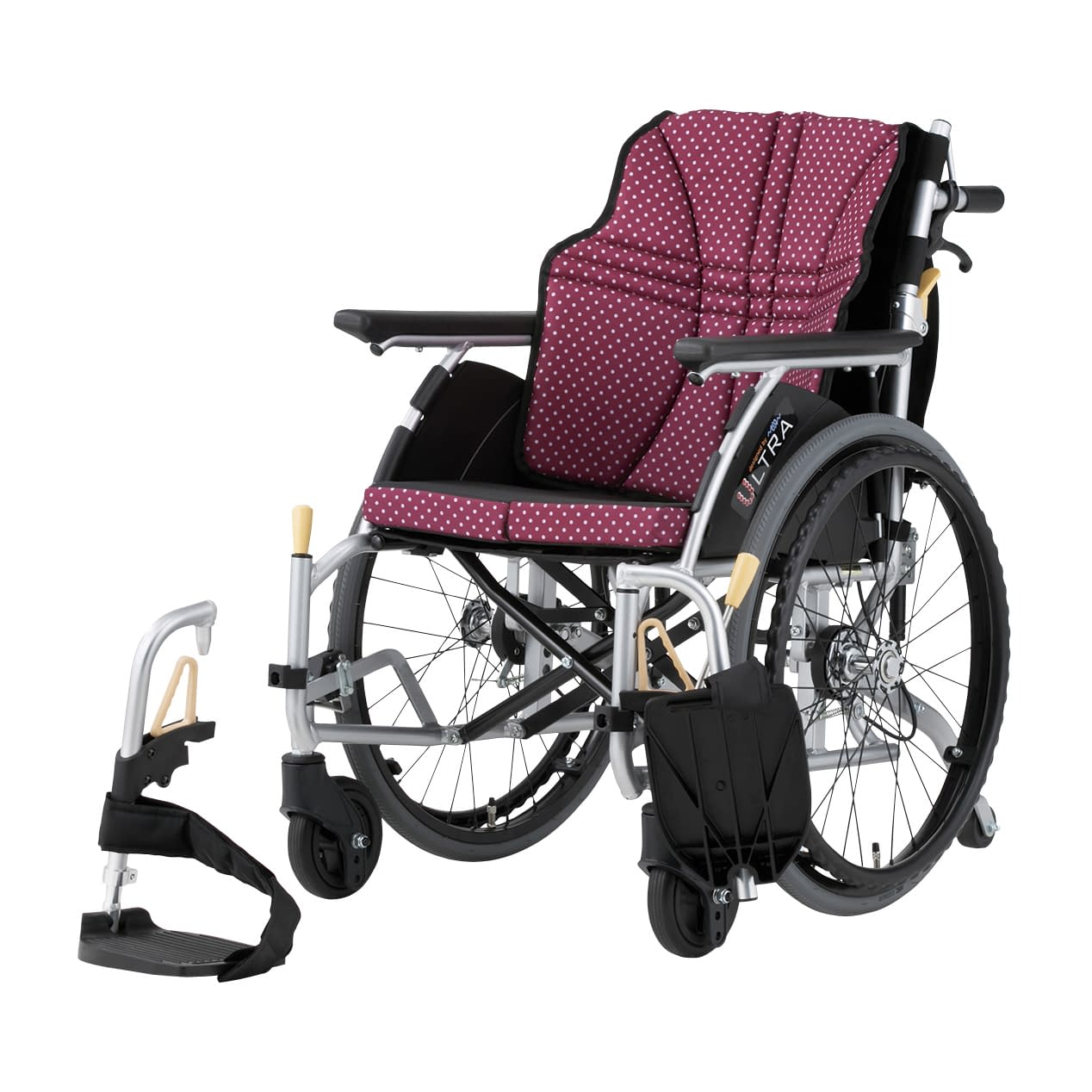 車いす ウルトラ6輪(自走・アルミ) 24-4867-0002 ワイン 日進医療器 NA-U6(400MM)