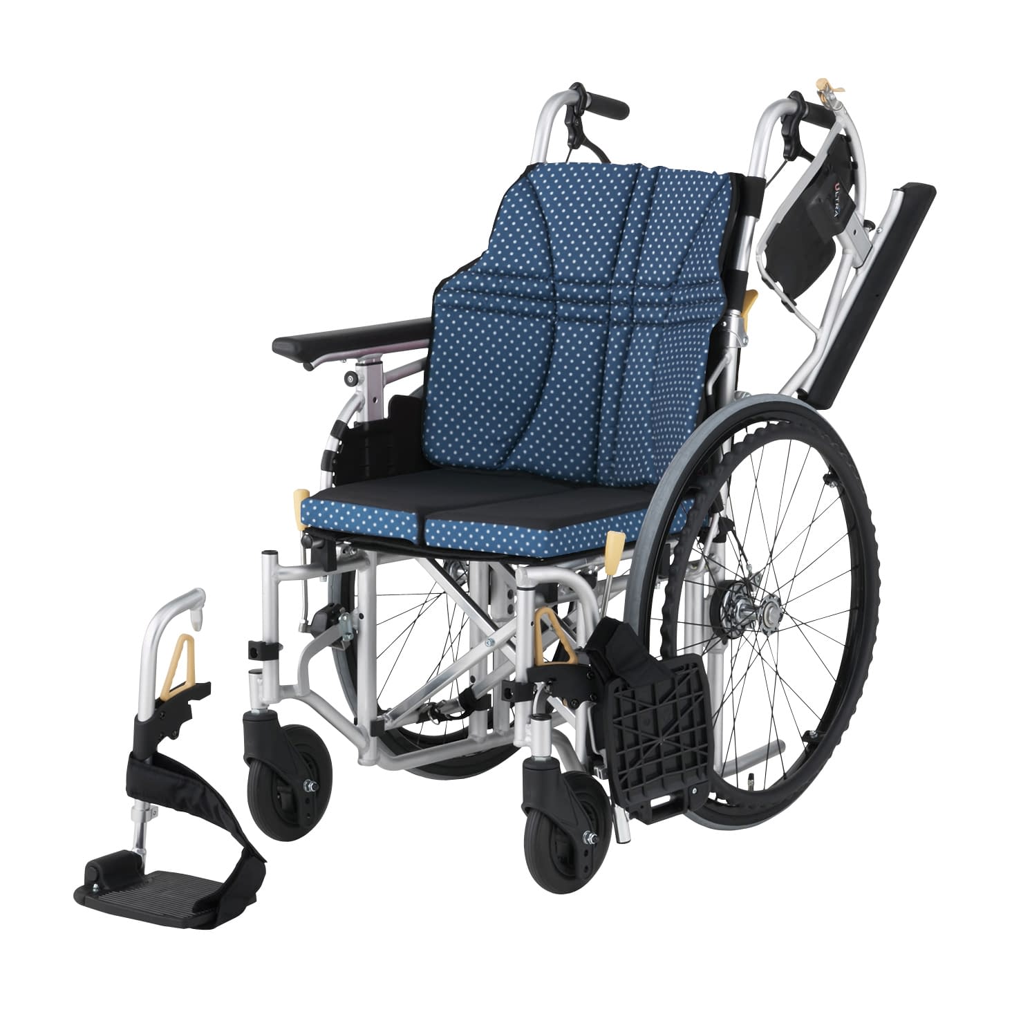 車いす ウルトラ(自走用・アルミ製) 24-4866-0001 インディゴ 日進医療器 NA-U7(ザハバチョウセイタイプ
