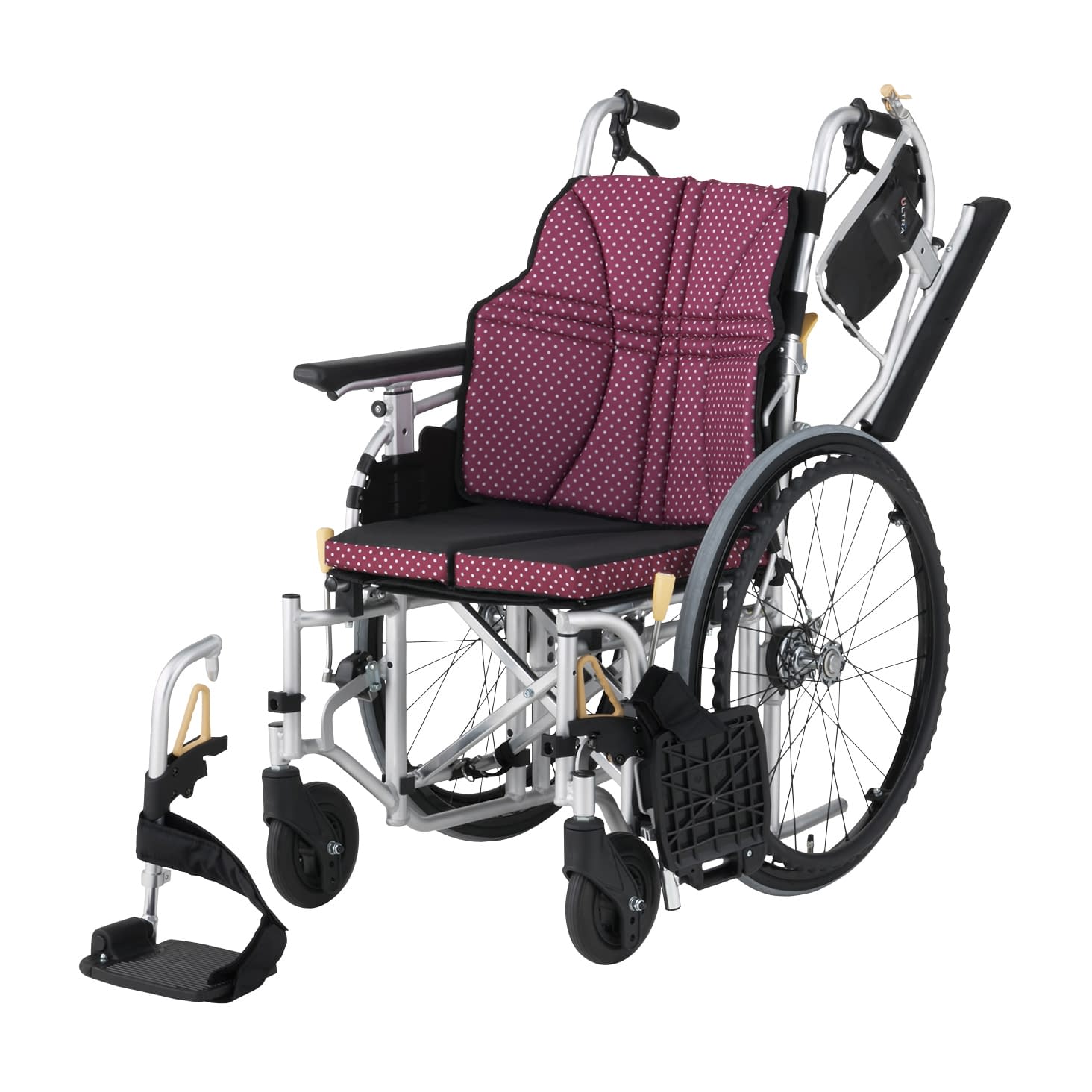 車いす ウルトラ(自走用・アルミ製) 24-4866-0002 ワイン 日進医療器 NA-U7(ザハバチョウセイタイプ