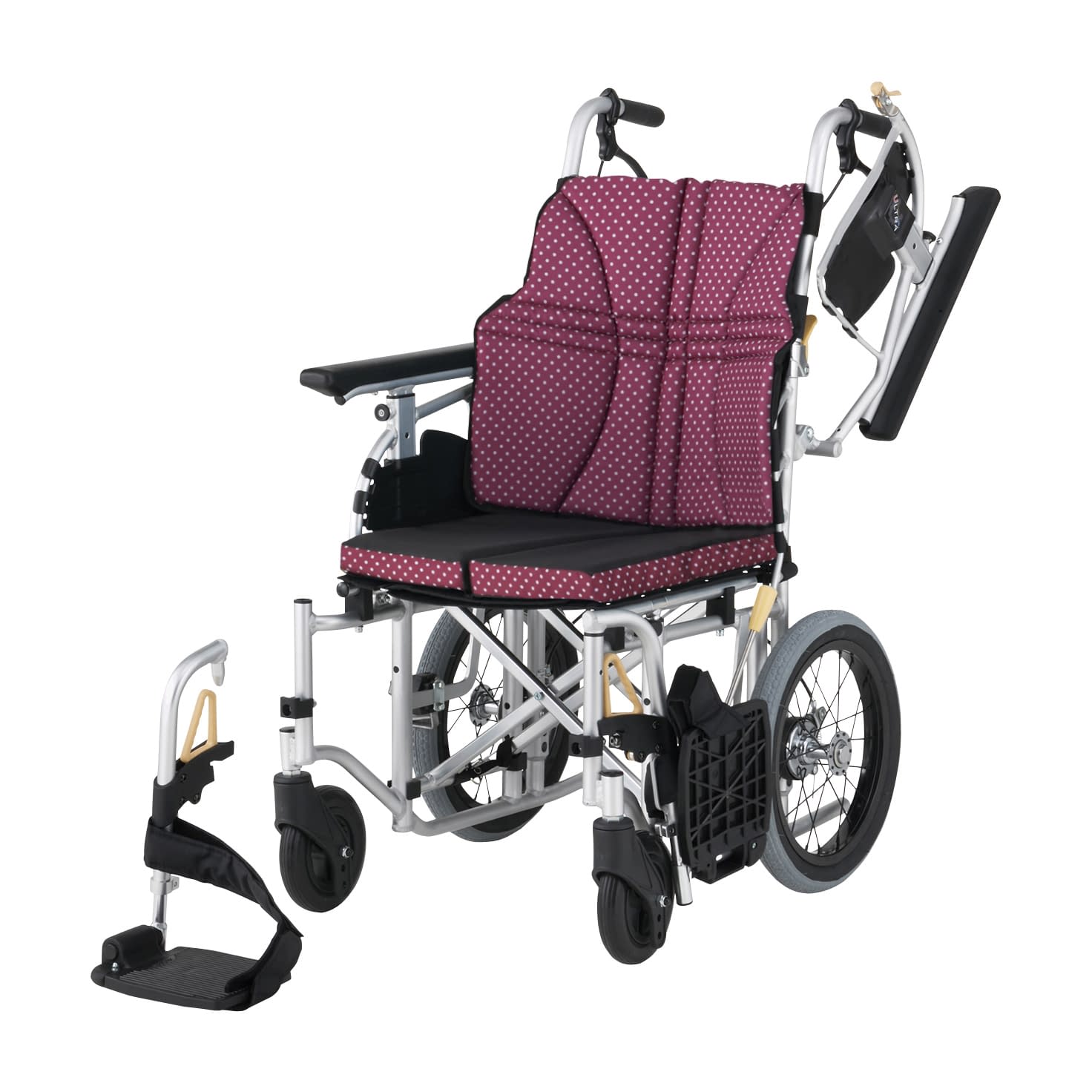 車いす ウルトラ(介助用・アルミ製) 24-4866-0102 ワイン 日進医療器 NAH-U7(ザハバチョウセイタイフ
