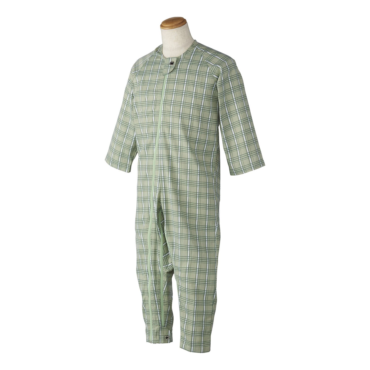 マンラク1型ねまき(オールシーズン) 24-6682-0003 グリーンチェック 萬楽 MR-1001(S)