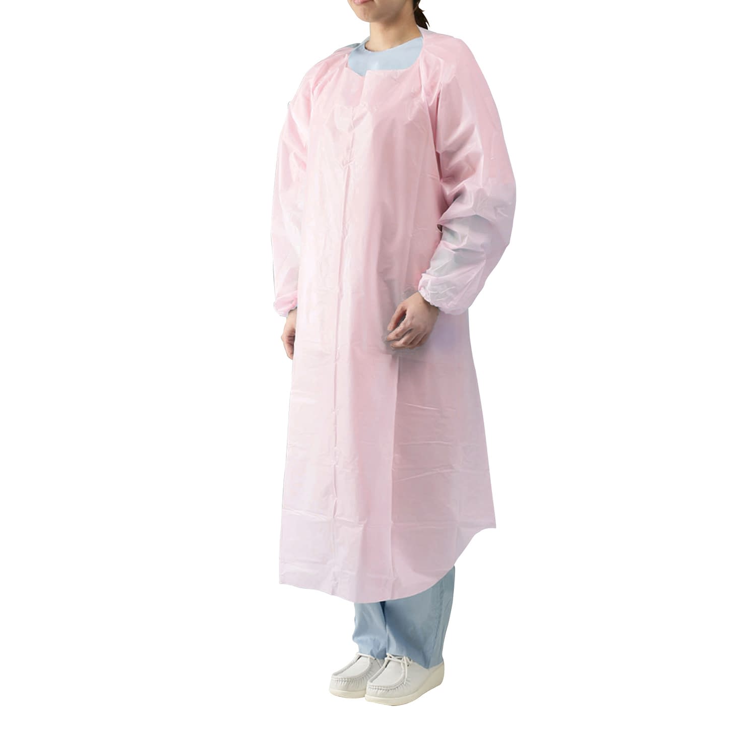 プラスチックエプロン袖付(ゴム袖) 23-3723-02 イワツキ 004-42206(ピンク)20マイ