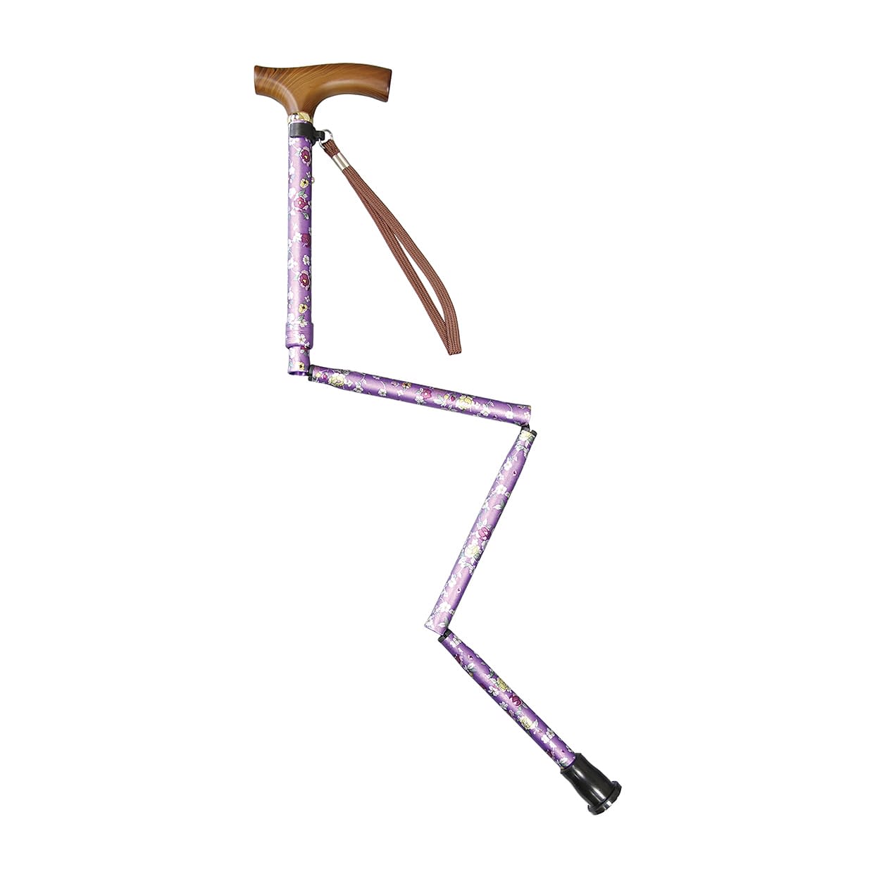 すべりにくい杖 伸縮折りたたみ式 ステッキ 25-2382-03 プラスハート 75096(ムラサキ ハナ)