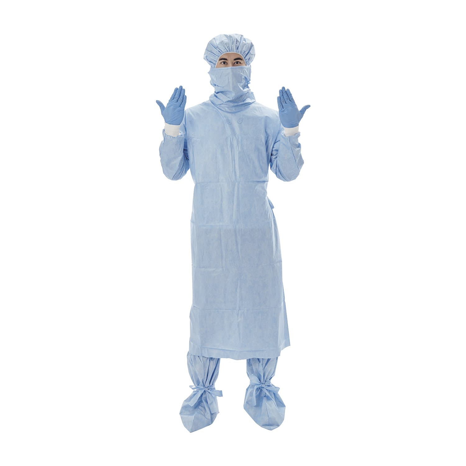 マスク付きケミカルバリアガウンL 24-9605-01 アイテックス MCBG-L(50マイ)ライトブルー