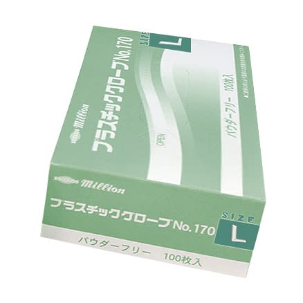 ミリオンプラスチックグローブ PVC手袋 24-9538-02 ミリオン NO.170(L)100マイイリ