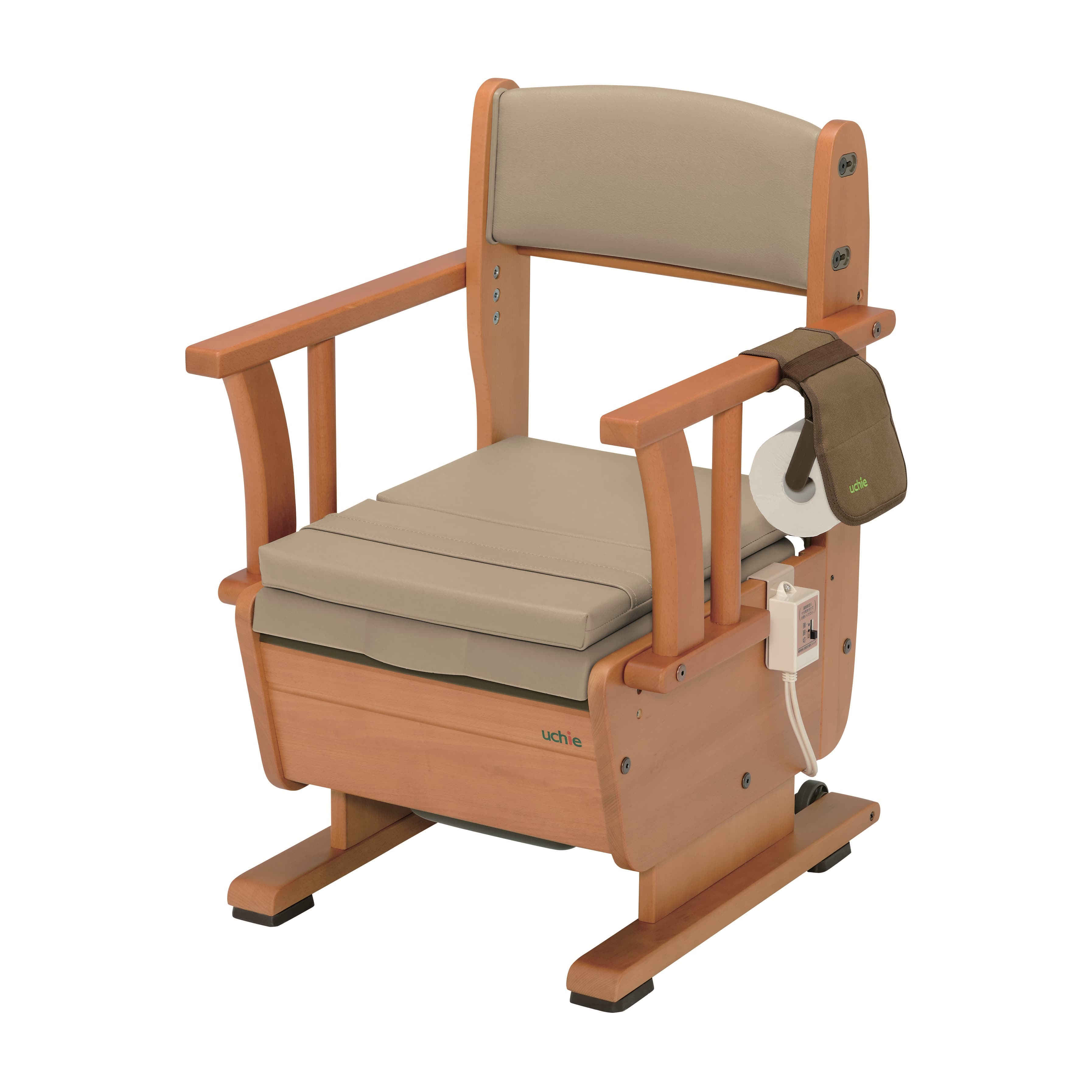 さわやかチェアPT(ホット便座) ホット便座・肘掛け自在 ポータブルトイレ(樹脂製) 23-2964-02 ウチヱ 8222(ヒジカケジザイ)