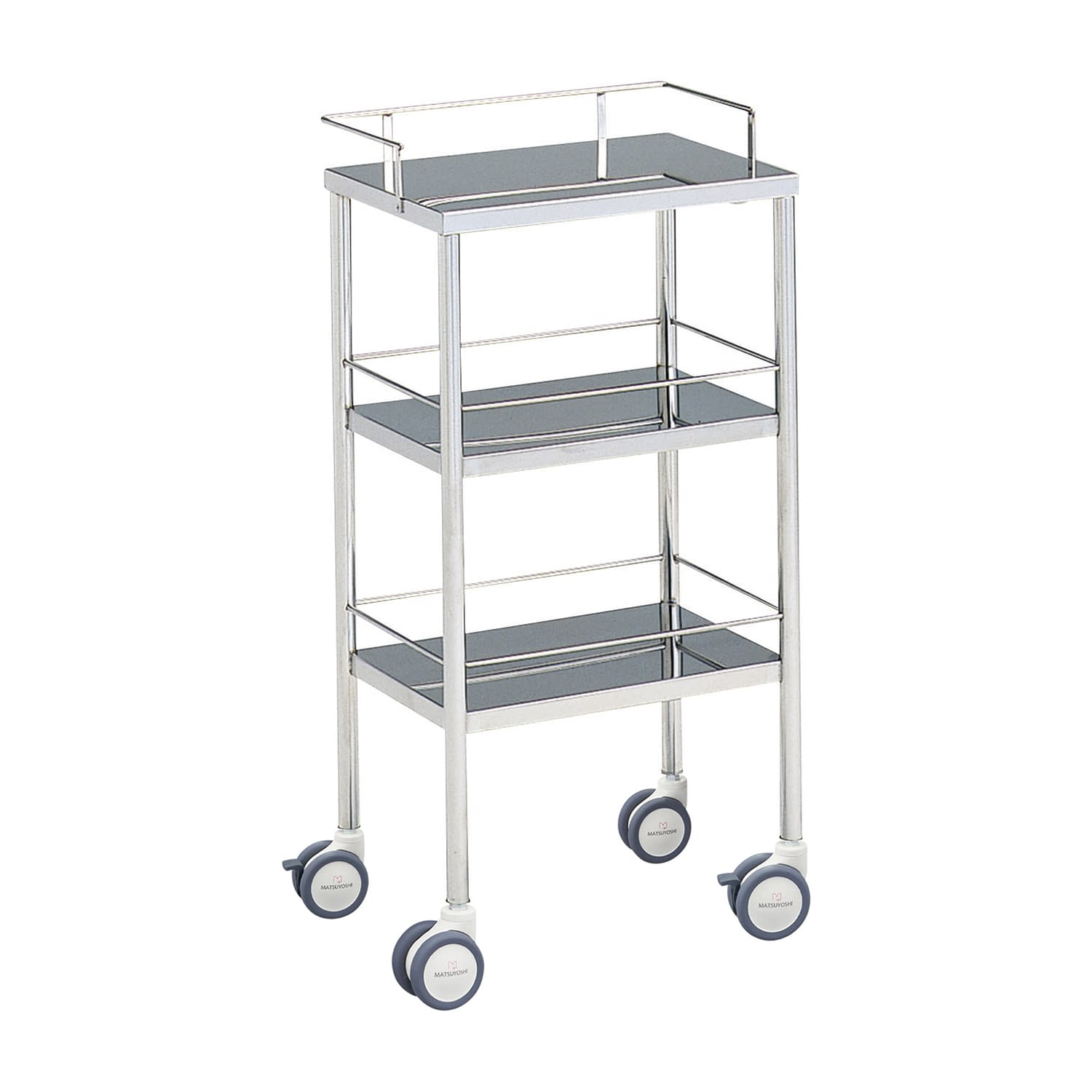 器械台 三段 手摺付(φ75mm静音 手摺付 カート(器械台) 01-2245-00 MATSUYOSHI MY-1017B(450X300X850