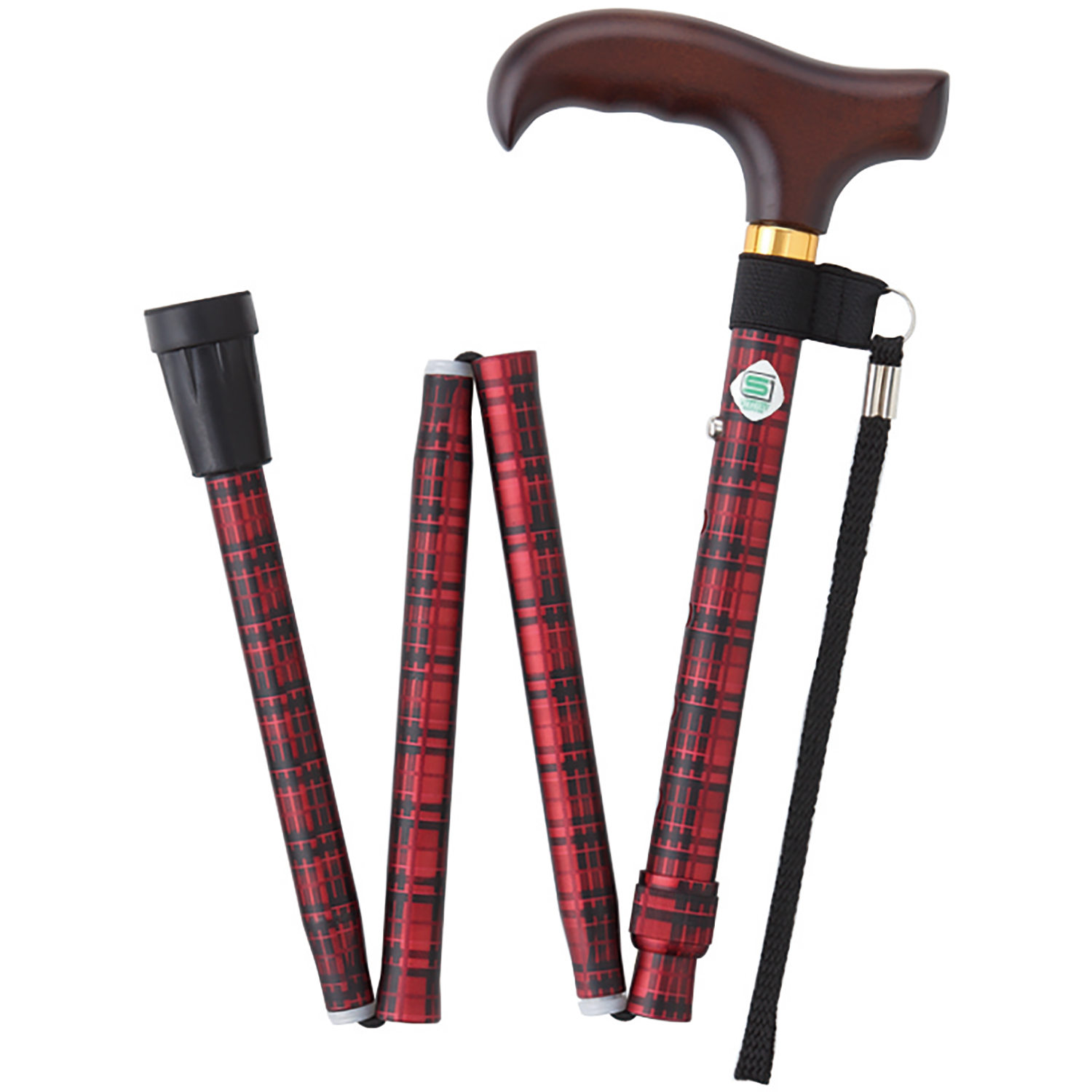 ステッキ ベーシック(折畳)S 25-5702-03 フジホーム WB3798(チェックレッド)