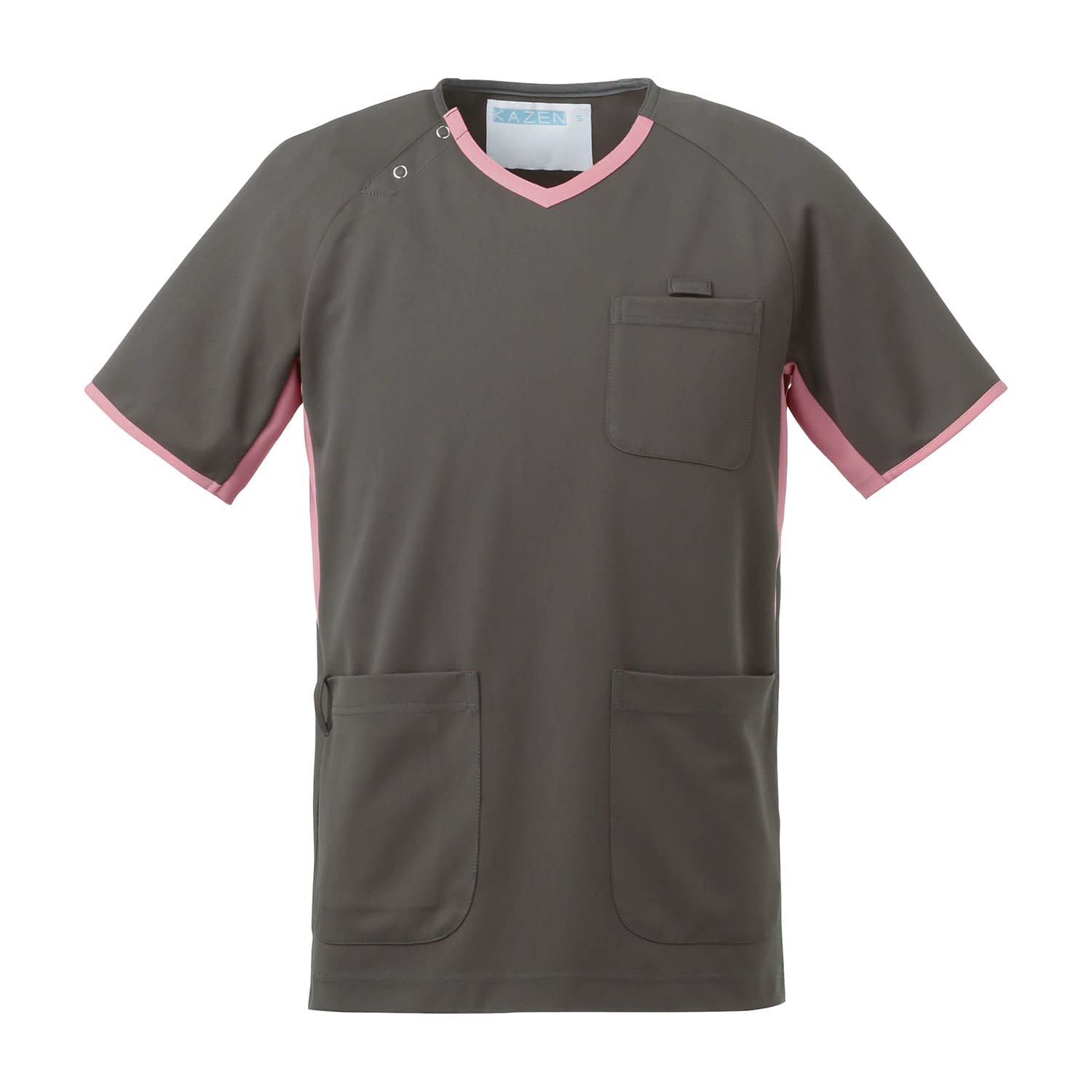 スクラブ(男女兼用) 25-2422-0105 LL KAZEN 983-13(グレーXピンク)