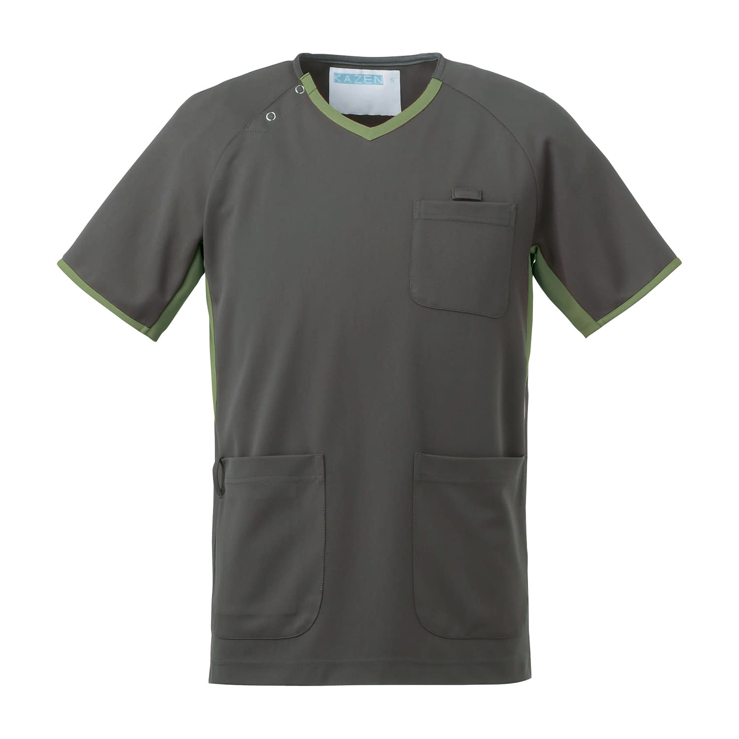 スクラブ(男女兼用) 25-2422-0405 LL KAZEN 983-12(グレーXカーキ)