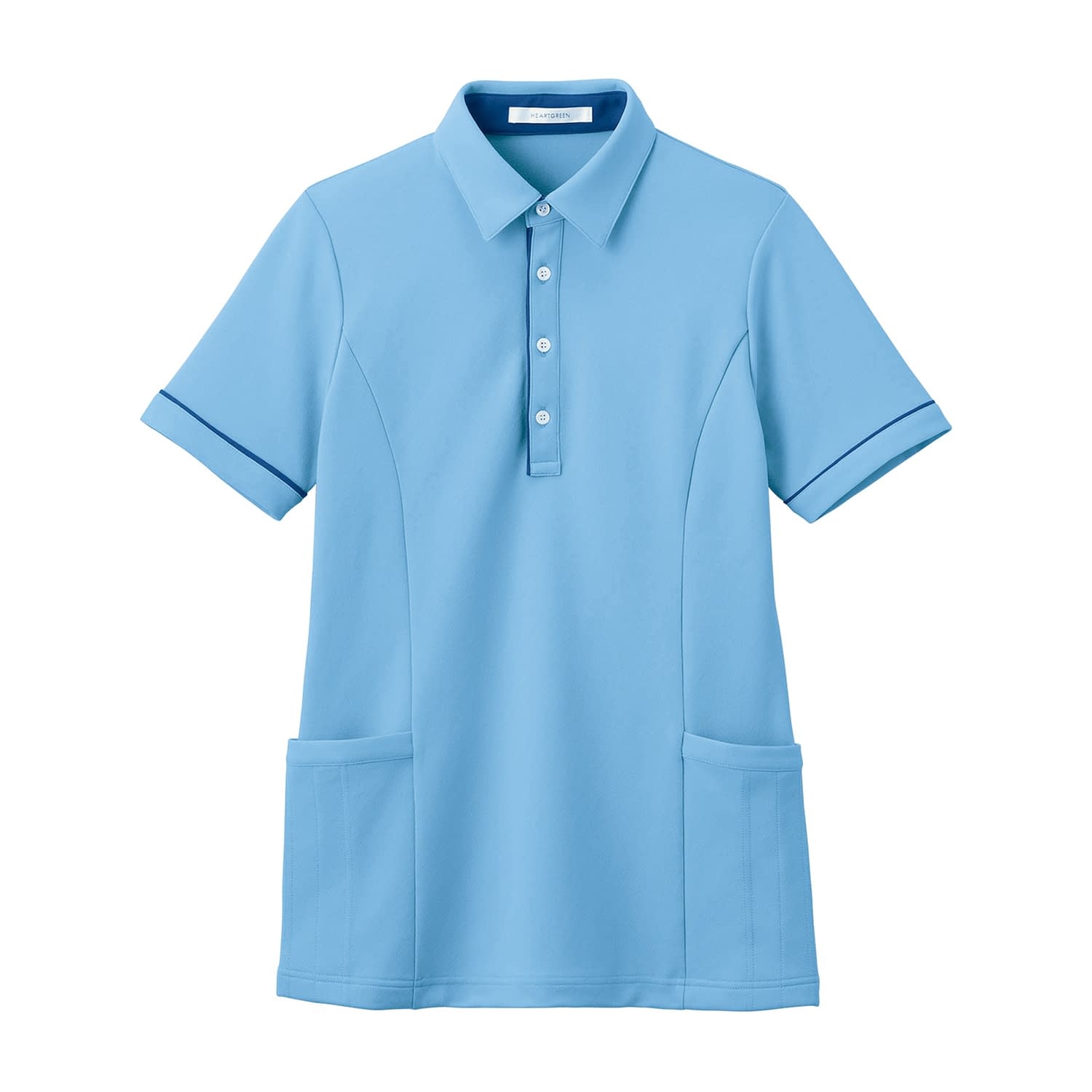 半袖ロングポロシャツ(男女兼用) ケアウェア 25-2429-0206 3L HEART GREEN HSP004-6(クリアスカイ)