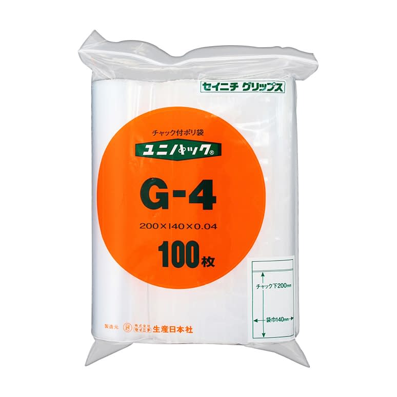 ユニパック A-4(70X50MM)300マイ チャック付ポリ袋 08-3010-01 生産
