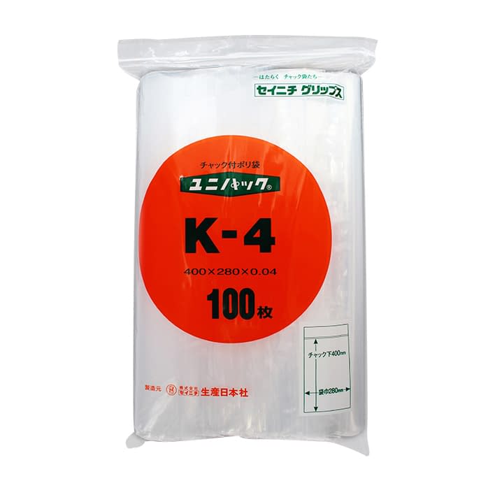 (08-3010-11)ユニパック K-4(400X280MM)100ﾏｲ ﾕﾆﾊﾟｯｸ【1袋単位】【2019年カタログ商品】