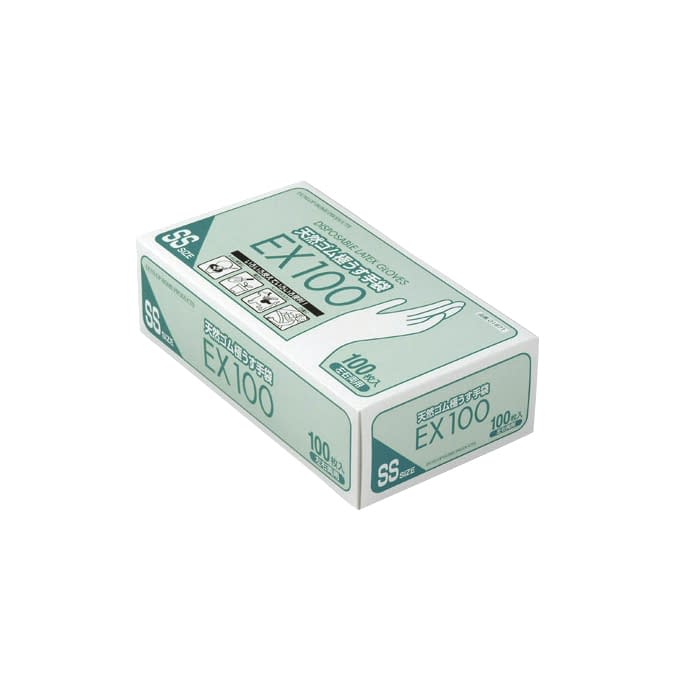 天然ゴム極うす手袋 EX100 23-3765-00 ダンロップホームプロダクツ 07618(SS)100マイイリ